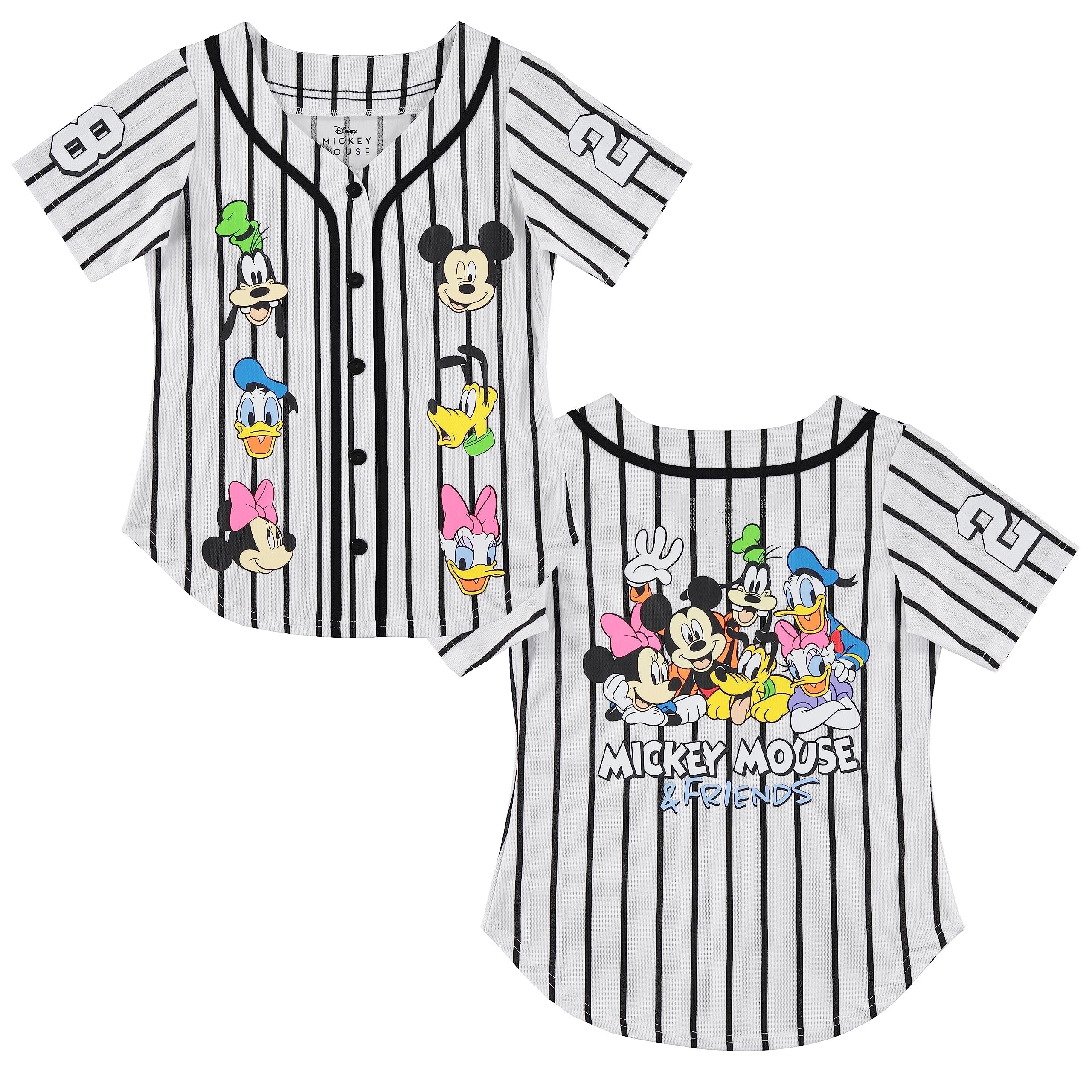 Disney Girls Baseball Jersey T-Shirt with Lilo & Stitch and Mickey Mouse- Girls Sizes 4-16 Hot Pink