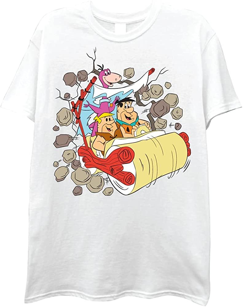 FREEZE The Flintstones Mens Short Sleeve T-Shirt - Fred Flintstone, Barney Rubble and Dino