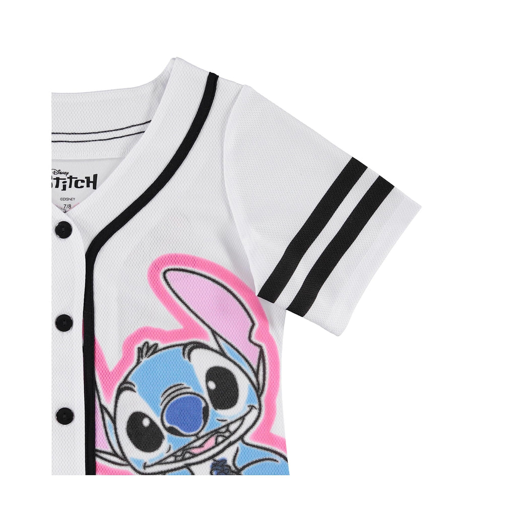 Disney Girls Baseball Jersey T-Shirt with Lilo & Stitch and Mickey Mouse- Girls Sizes 4-16 Hot Pink