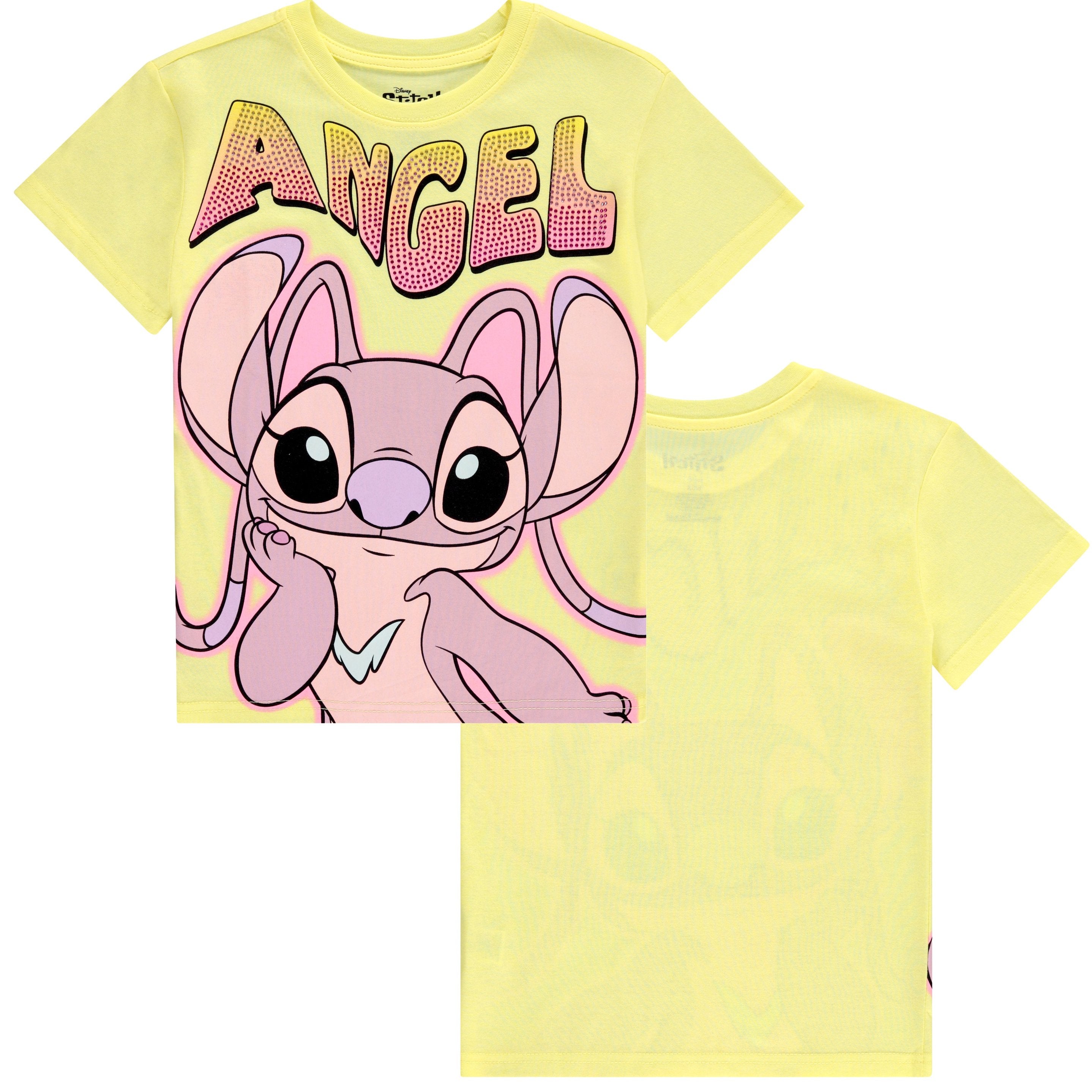 Disney Lilo and Stitch Girls Short Sleeve T-Shirt- Stitch & Angel Girls Tee with Rhinestones Sizes 4-16