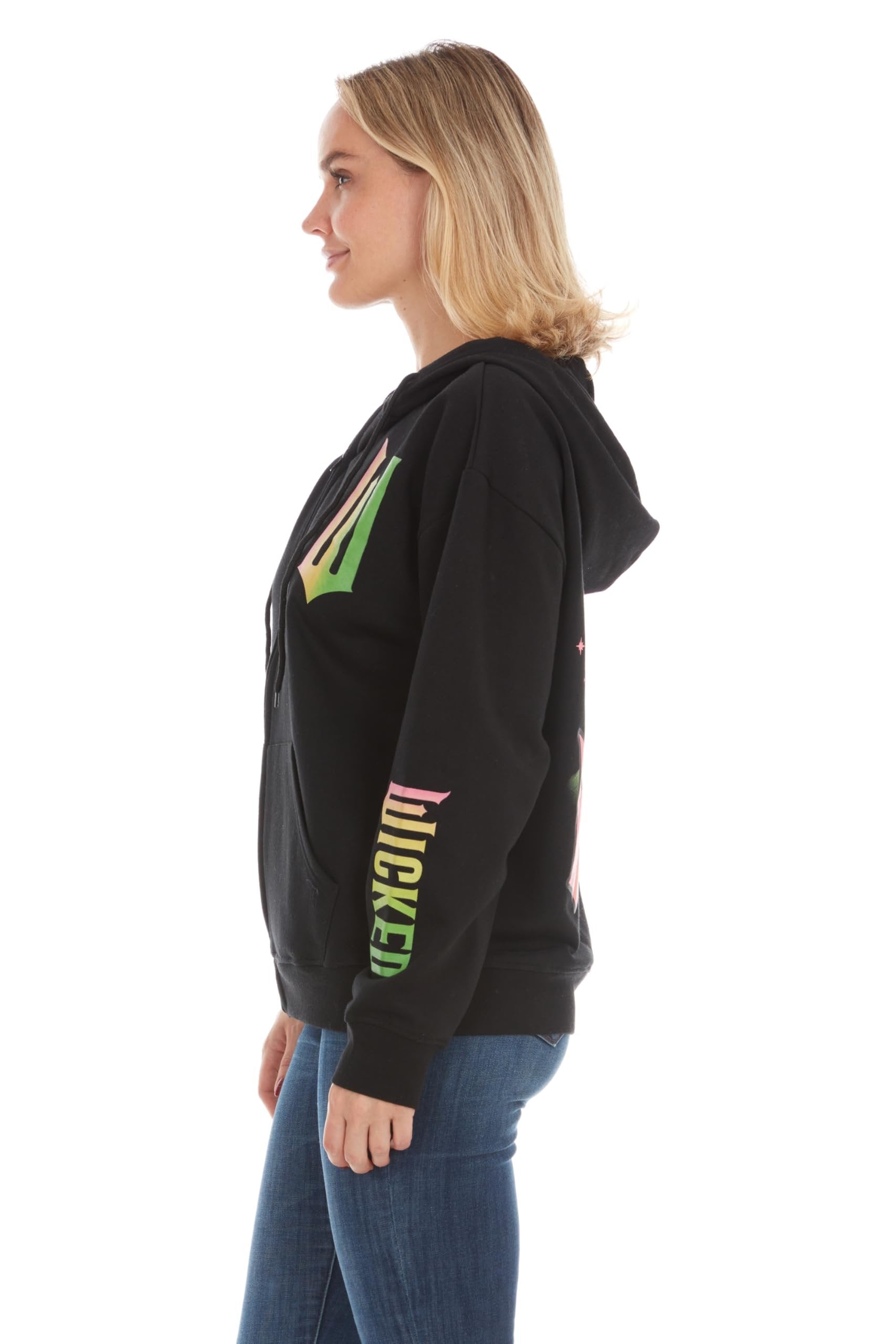 Wicked womens Wicked Glinda & Elphaba Women’s, Ladies & Juniors Black Zip Multi-hit Hoodie