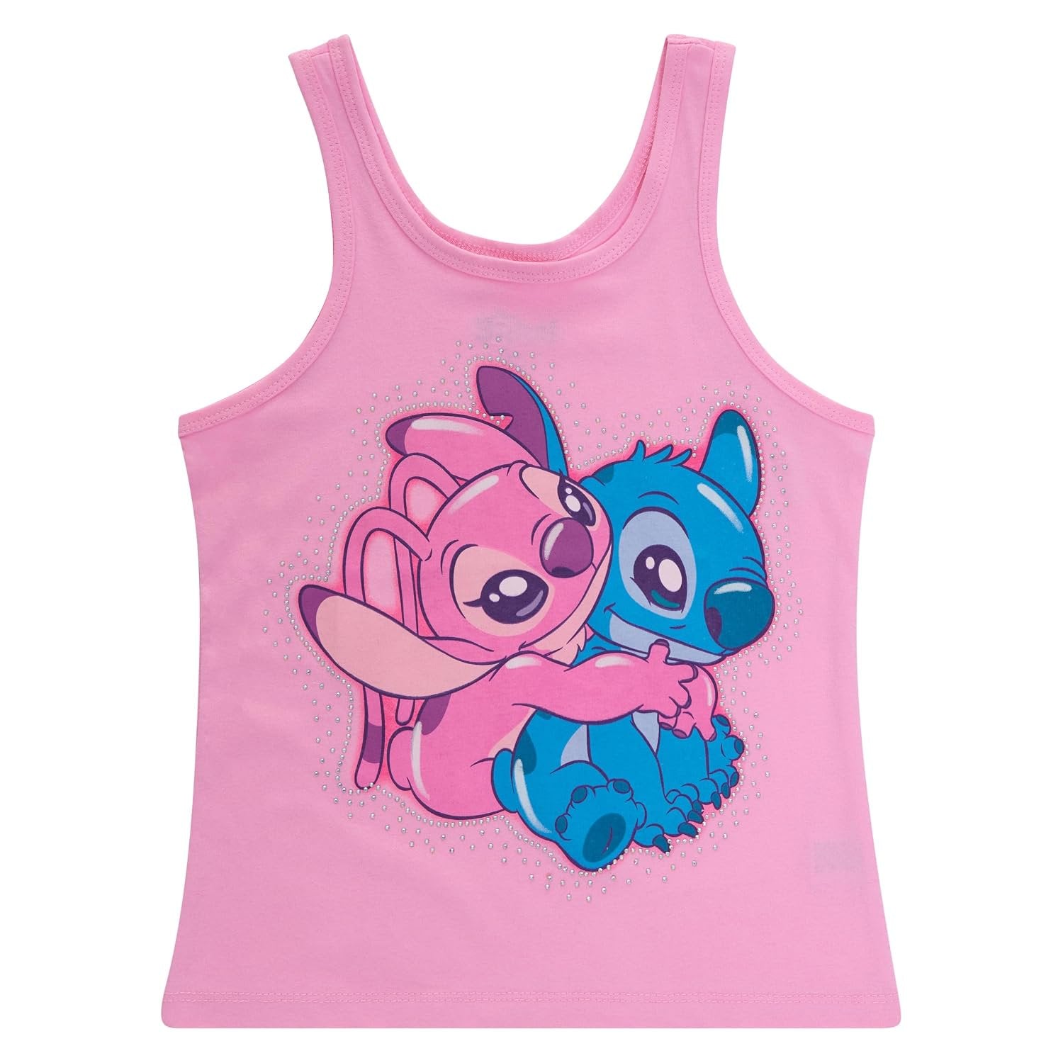 Disney Lilo & Stitch Girls 2 Piece Tank Top and Shorts Set – Gradient Rhinestone Graphic Summer Outfit