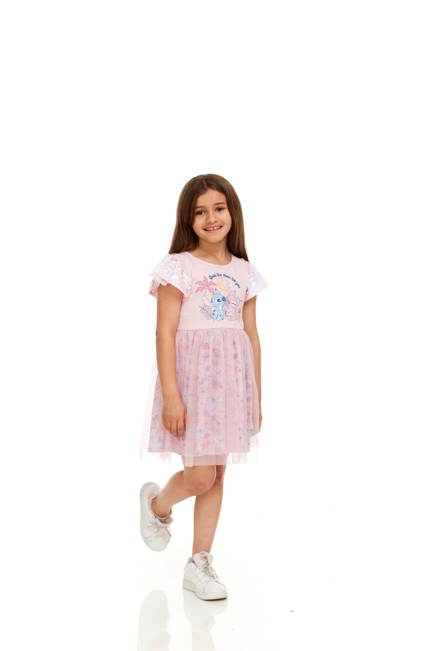 Disney Stitch & Angel Sequin Sleeve Tulle Dress-Girls Sizes 2-6x