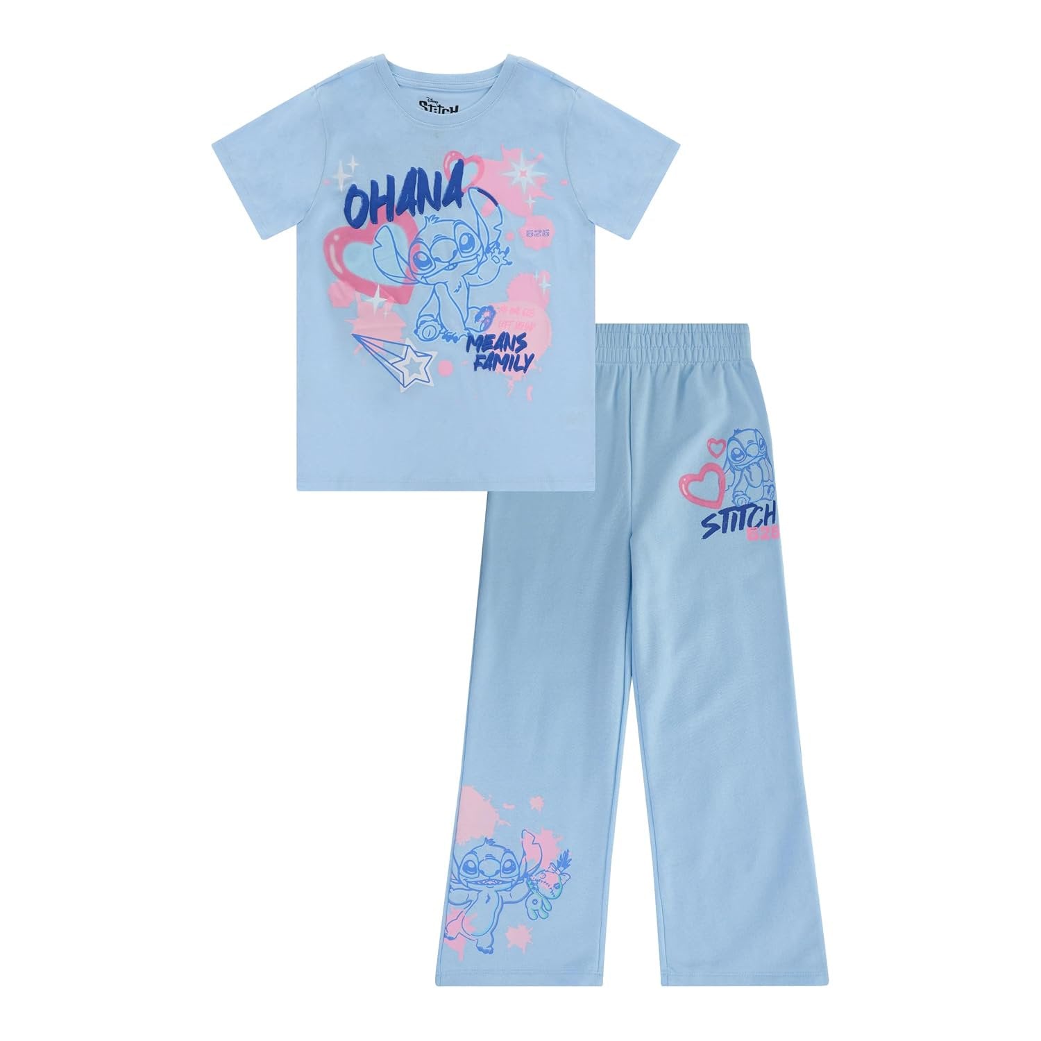Disney Lilo & Stitch Girls 2 Piece Outfit Set – Graphic T-Shirt with Jogger or Wide Leg Pants - Sizes 4-16