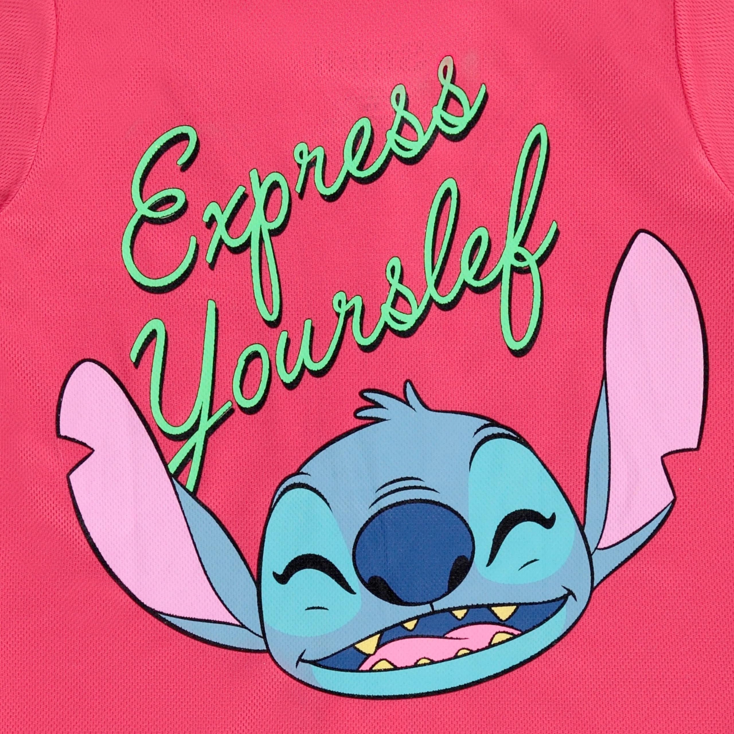 Disney Girls Baseball Jersey T-Shirt with Lilo & Stitch and Mickey Mouse- Girls Sizes 4-16 Hot Pink