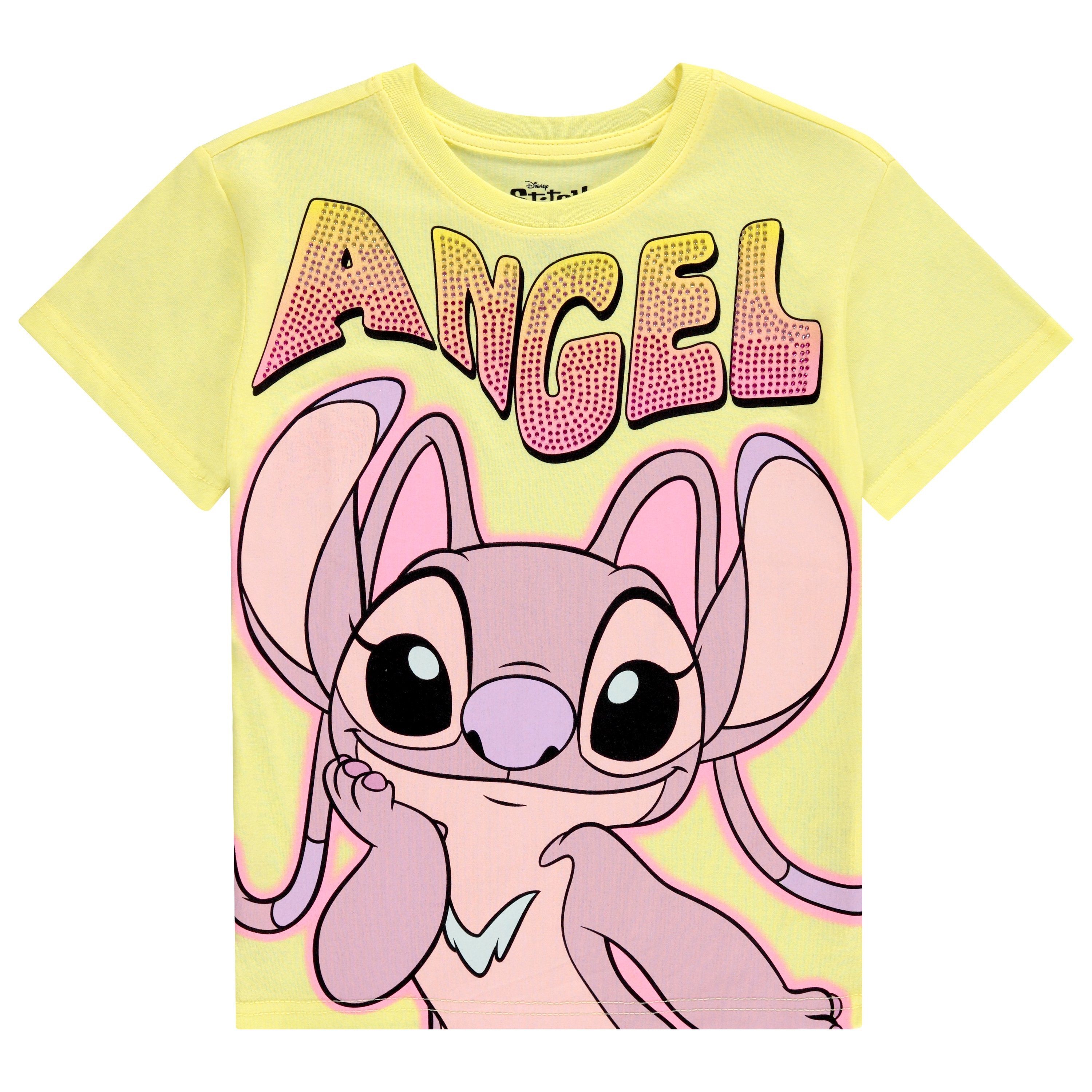 Disney Lilo and Stitch Girls Short Sleeve T-Shirt- Stitch & Angel Girls Tee with Rhinestones Sizes 4-16