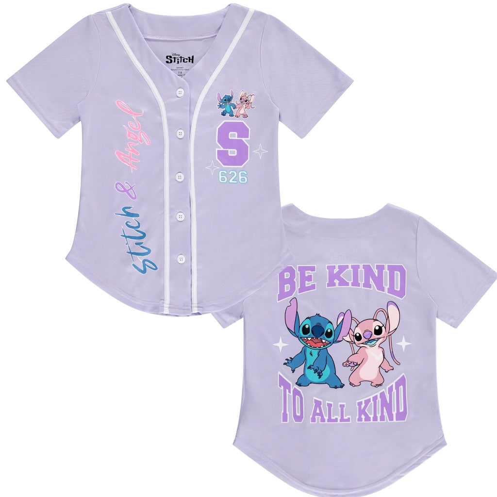 Disney Girls Baseball Jersey T-Shirt with Lilo & Stitch and Mickey Mouse- Girls Sizes 4-16 Hot Pink