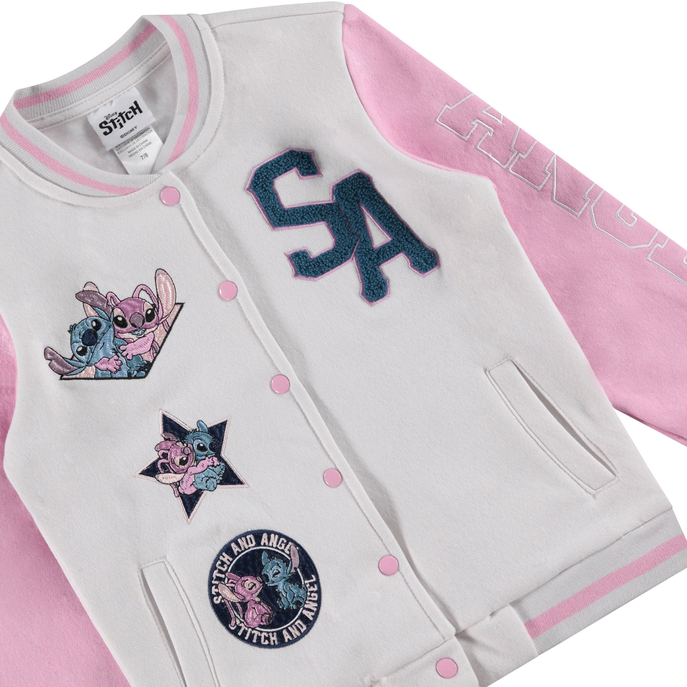 Disney Lilo,Stitch and Angel Varsity Bomber Jacket - Little and Big Girl Sizes 4-16
