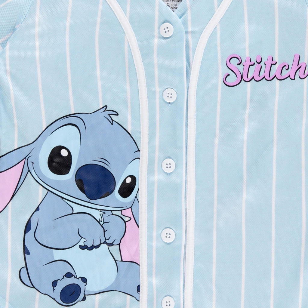 Disney Girls Baseball Jersey T-Shirt with Lilo & Stitch and Mickey Mouse- Girls Sizes 4-16 Hot Pink