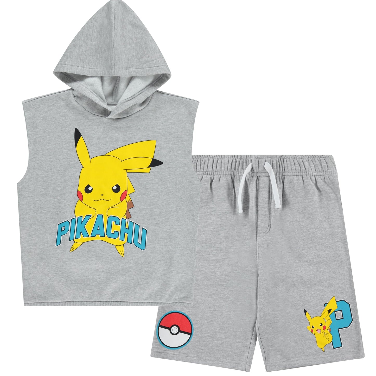 POKEMON Boys Pickachu Hooded Muscle T- Shirt and Shorts Clothing Set- Little and Big Boys Sizes 4-20