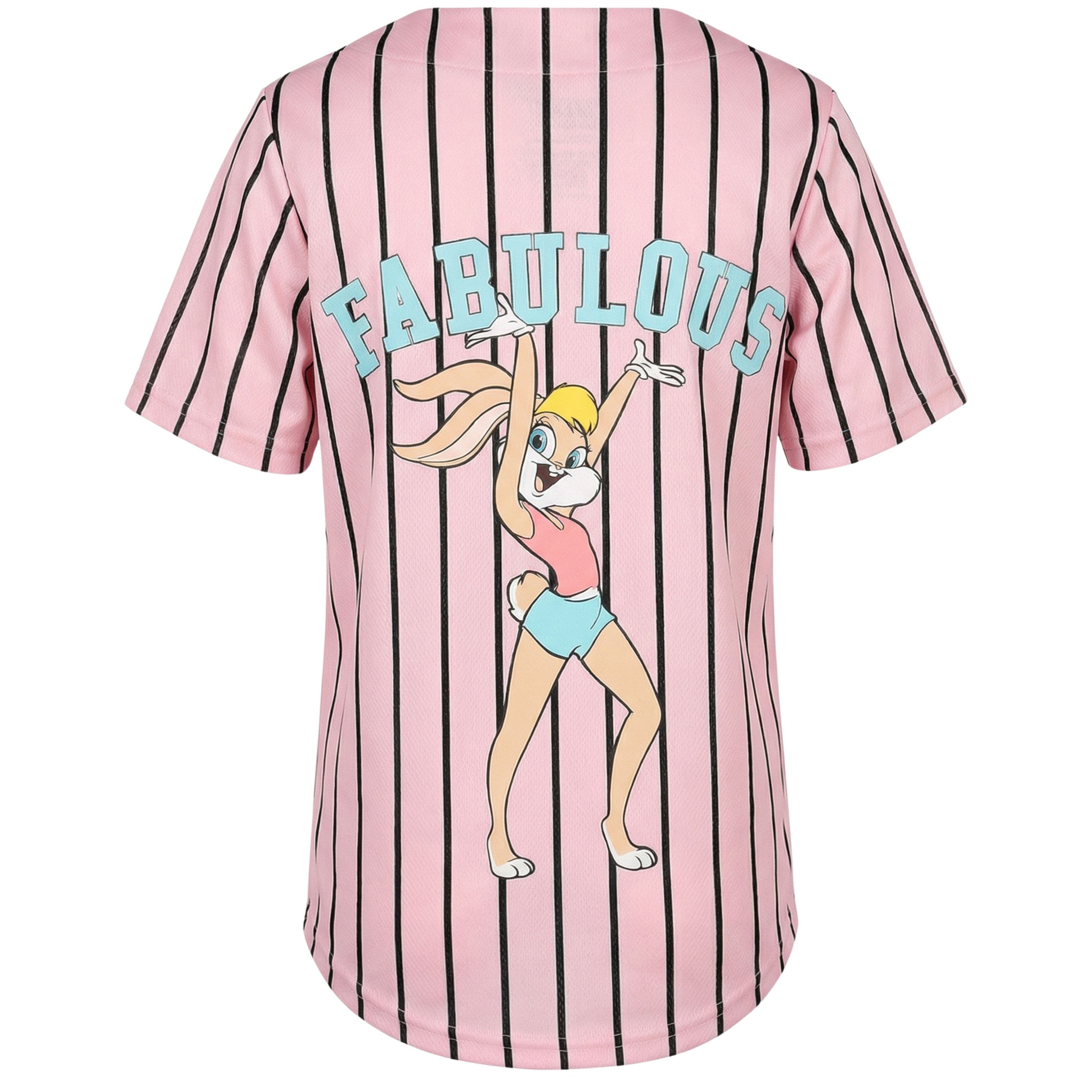 Looney Tunes Lola Bunny Girls Baseball Jersey, Short Sleeve Button-Up Graphic Shirt, Pink, Sizes 4–16