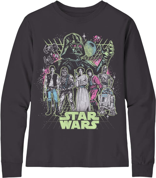 STAR WARS Boys Group Character Long Sleeve Crewneck T-Shirt Galactic Heroes Unite- Little and Big Boys Sizes XS-XL