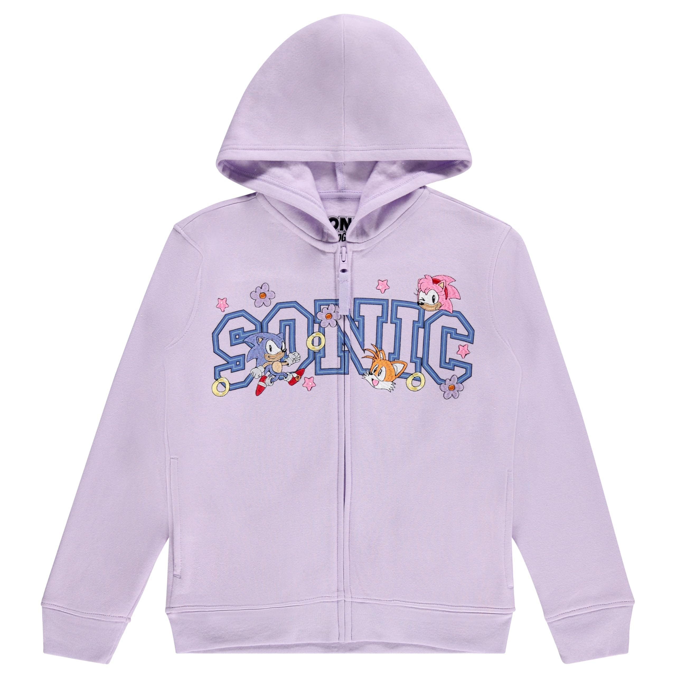 Girls Sonic The Hedgehog Zip Up Hoodie and Short Sleeve T-Shirt Clothing Set - Little and Big Girls Sizes 4-16
