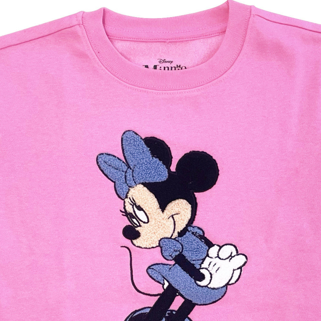 Minnie Mouse Girls Sweatshirt -Jumbo Print and Embroidery Minnie Mouse Sweater- Sizes 4-16