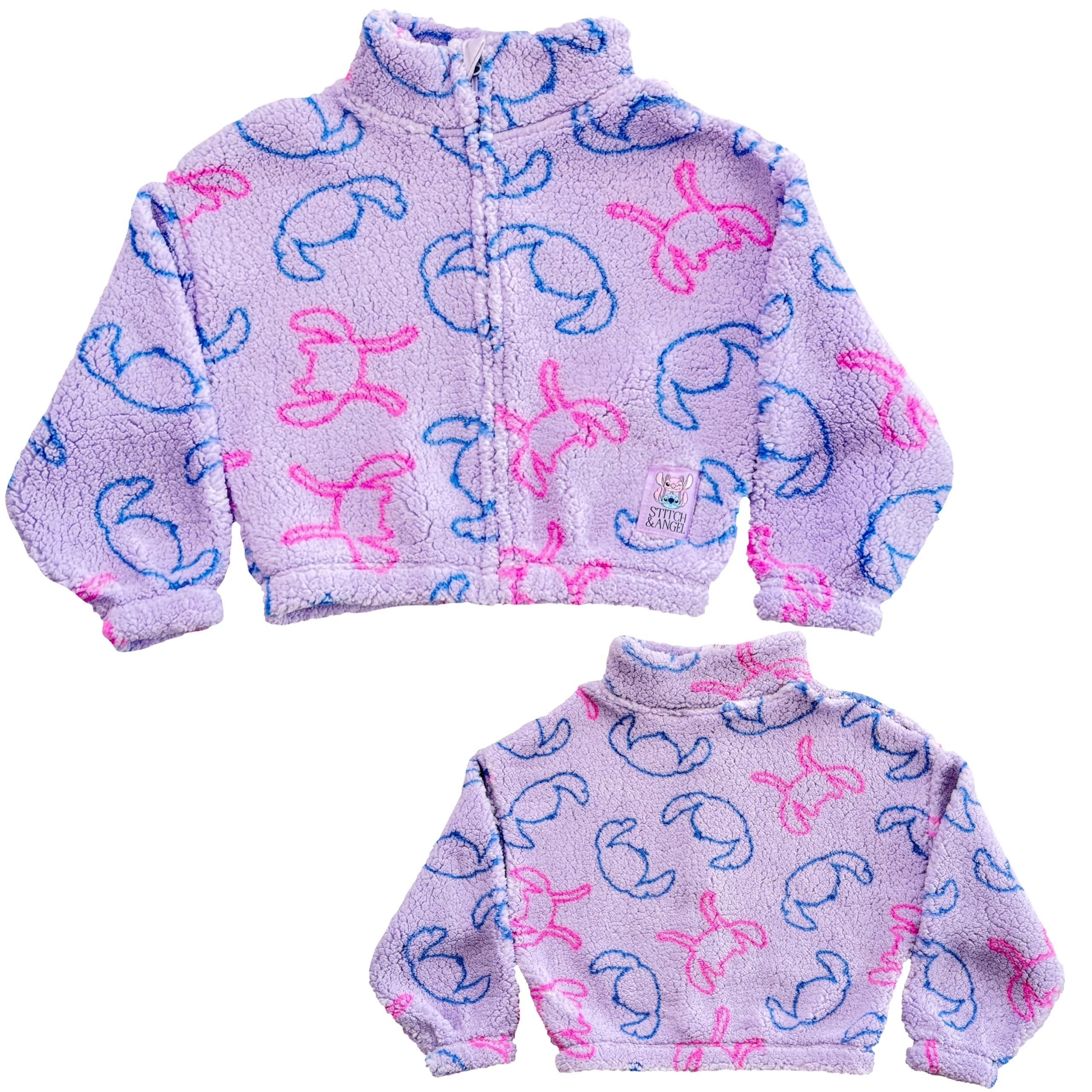 Disney Lilo & Stitch Girls Sherpa Fleece Jacket – Zip-Up Mock Neck Kids Outerwear, Official Licensed (Sizes 4–10)