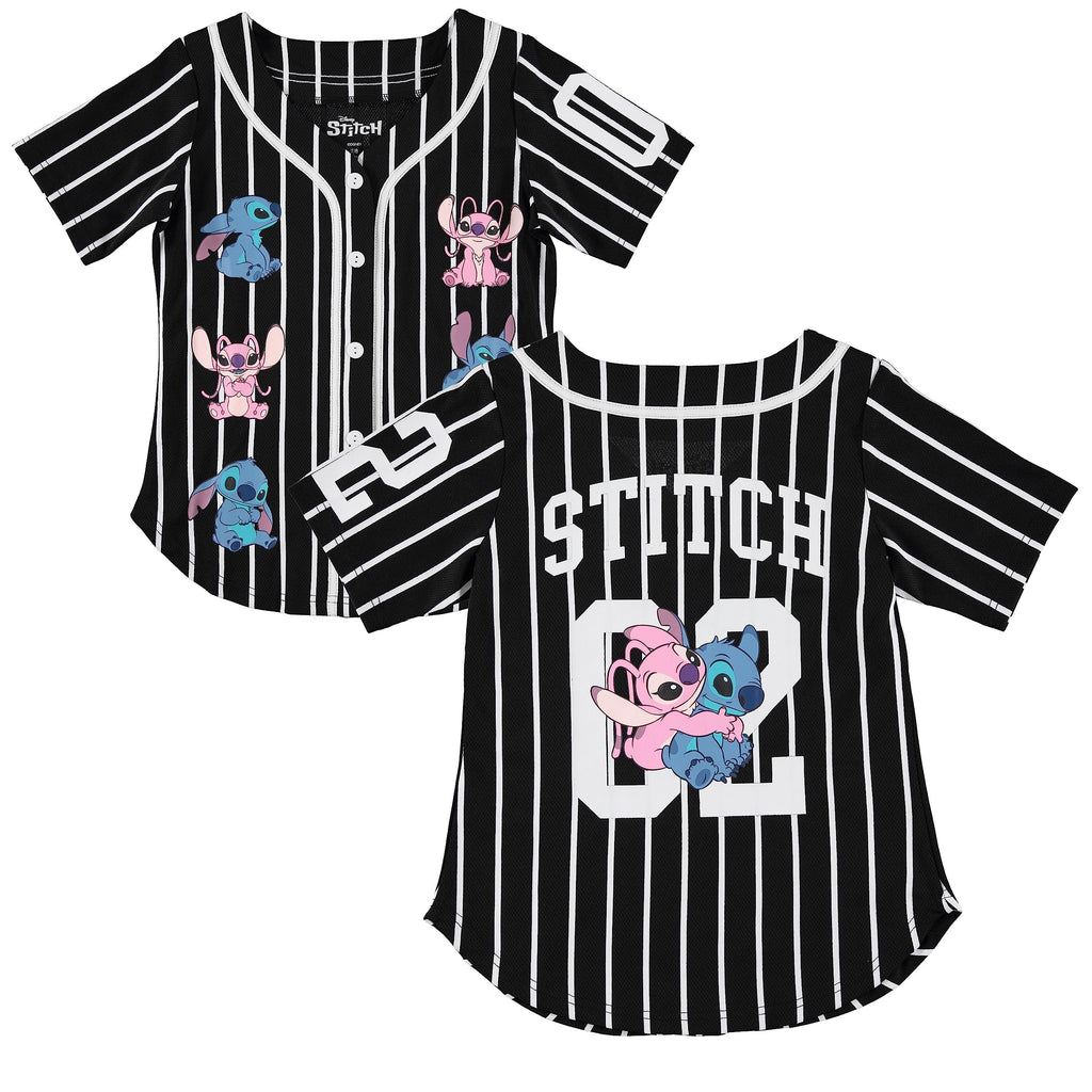 Disney Girls Baseball Jersey T-Shirt with Lilo & Stitch and Mickey Mouse- Girls Sizes 4-16 Hot Pink