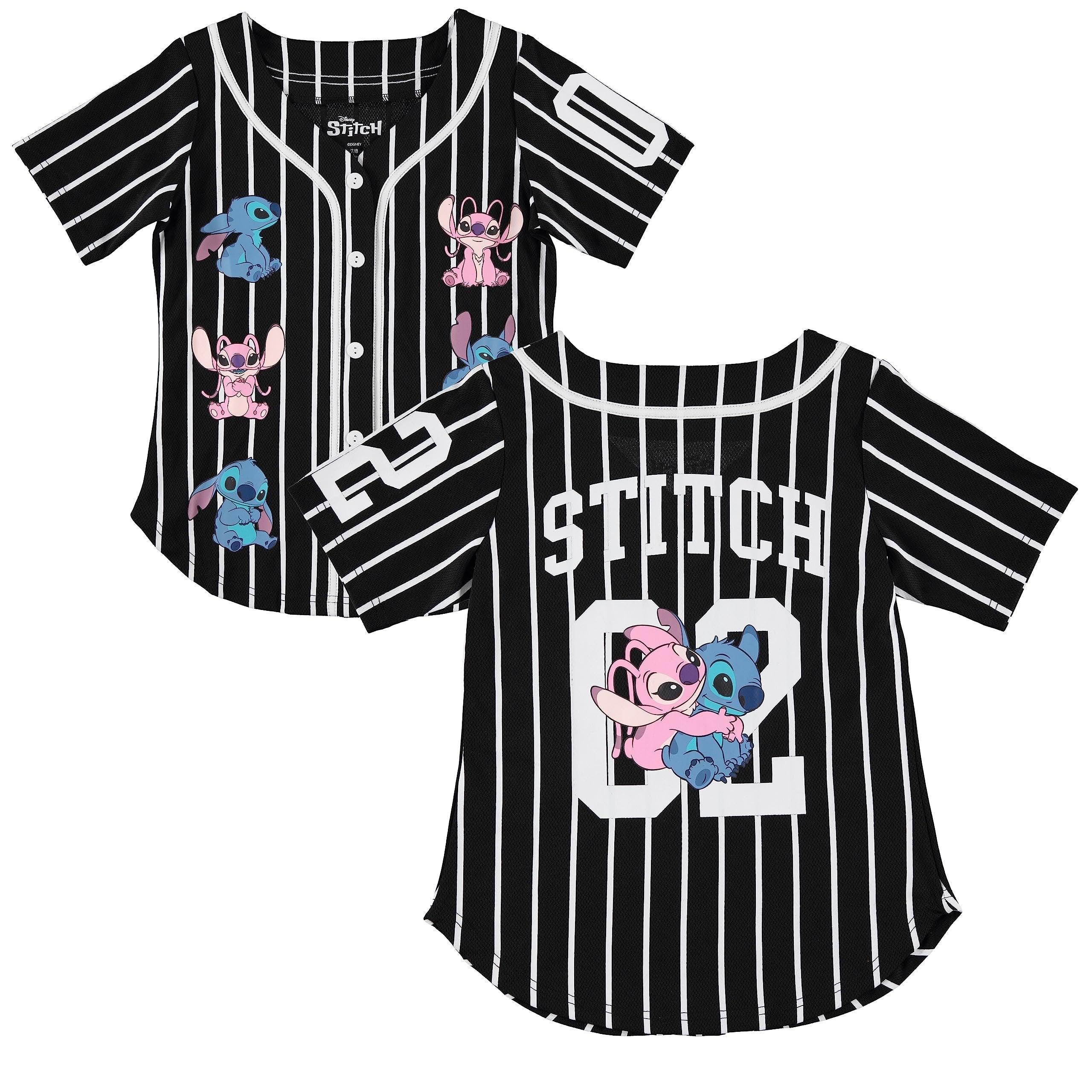 Disney Girls Baseball Jersey T-Shirt with Lilo & Stitch and Mickey Mouse- Girls Sizes 4-16 Hot Pink