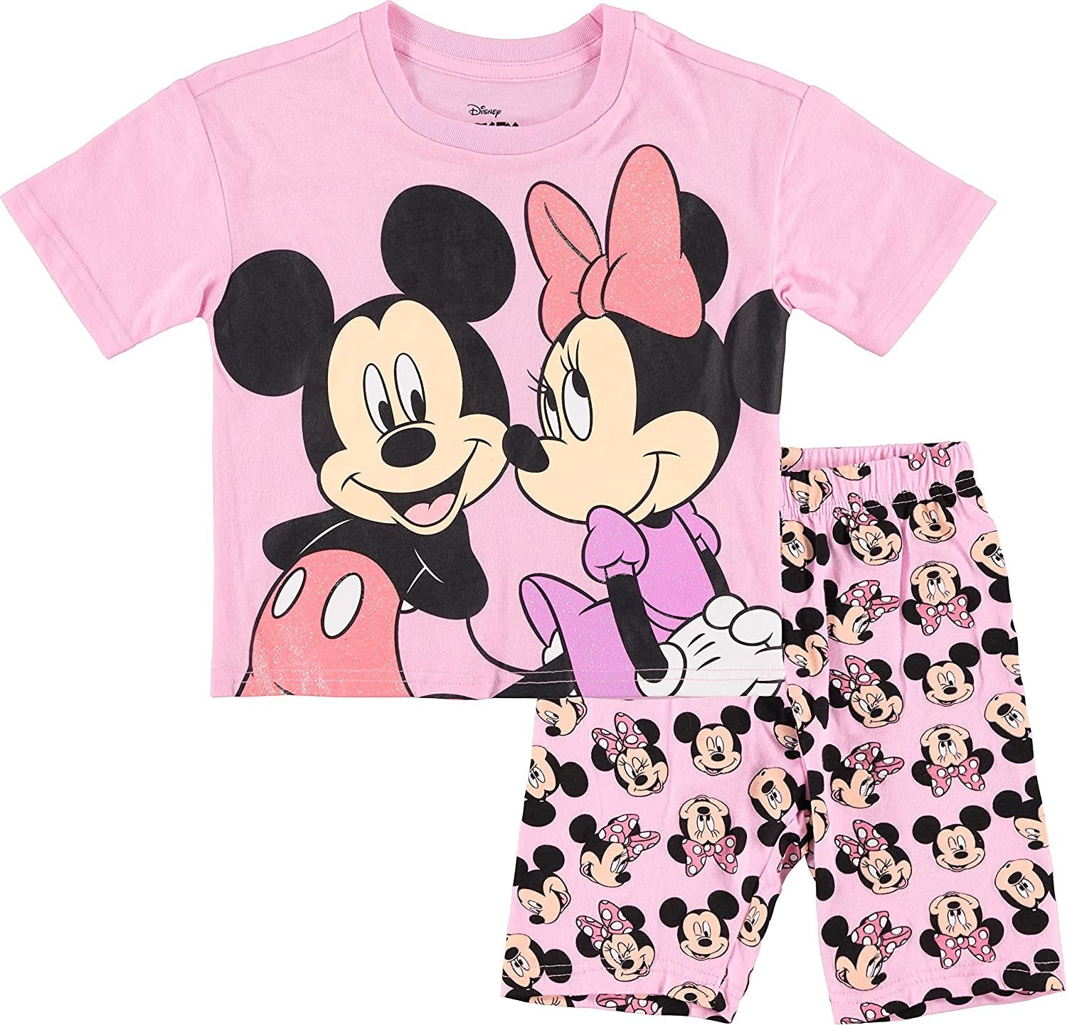 Disney Girls Mickey & Minnie Mouse Girls T-shirt & Bike Short 2-piece Bundle Set