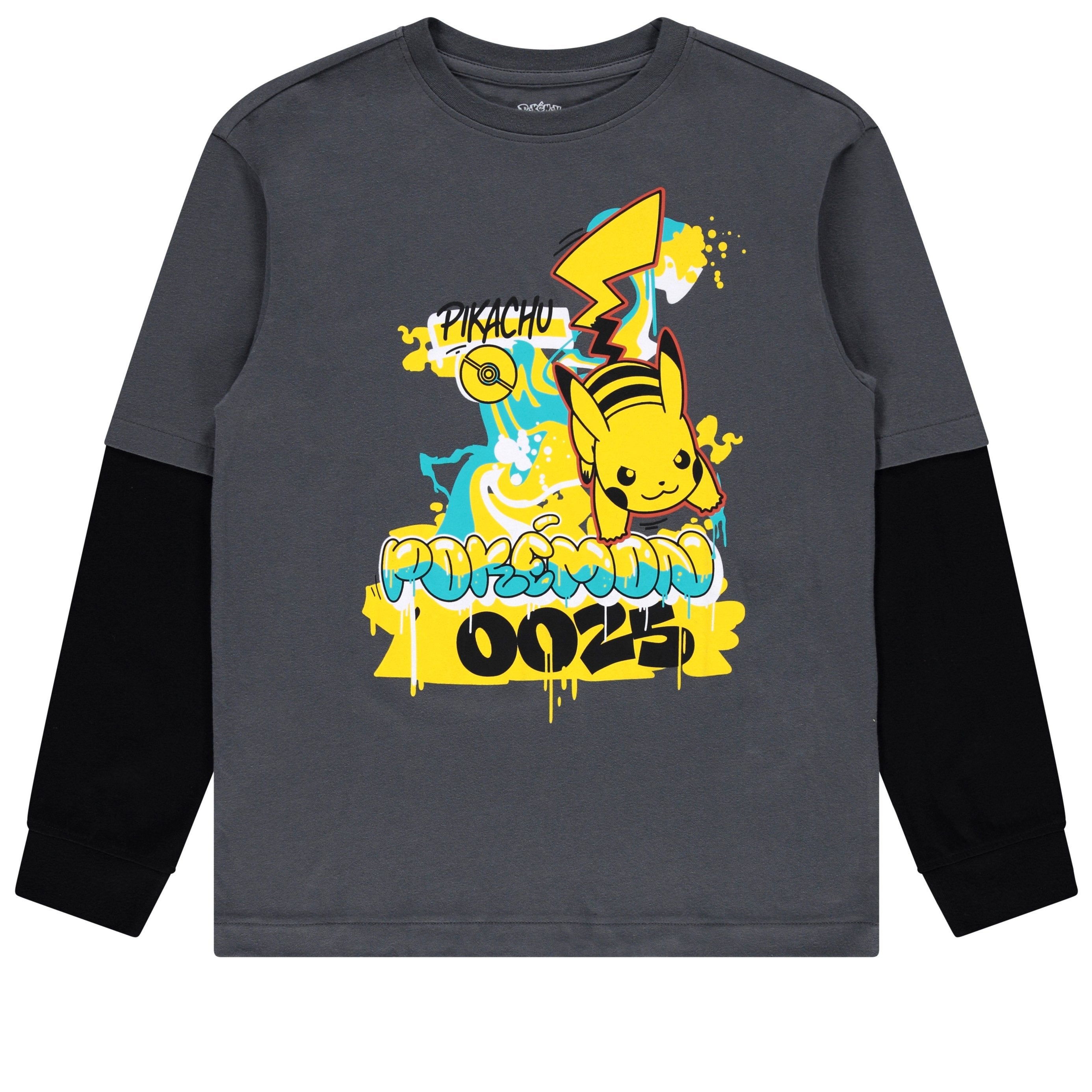 Pokémon Pikachu Boys’ Long Sleeve Twofer T-Shirt – Graffiti Everywhere Graphic Tee, Sizes XS–XL