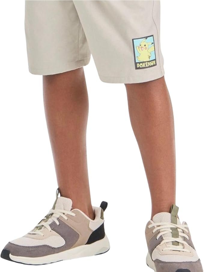 Boys’ Pokemon Pikachu Beach Shorts – Casual Khaki Pull-On Shorts with Pockets, Sizes XS–M