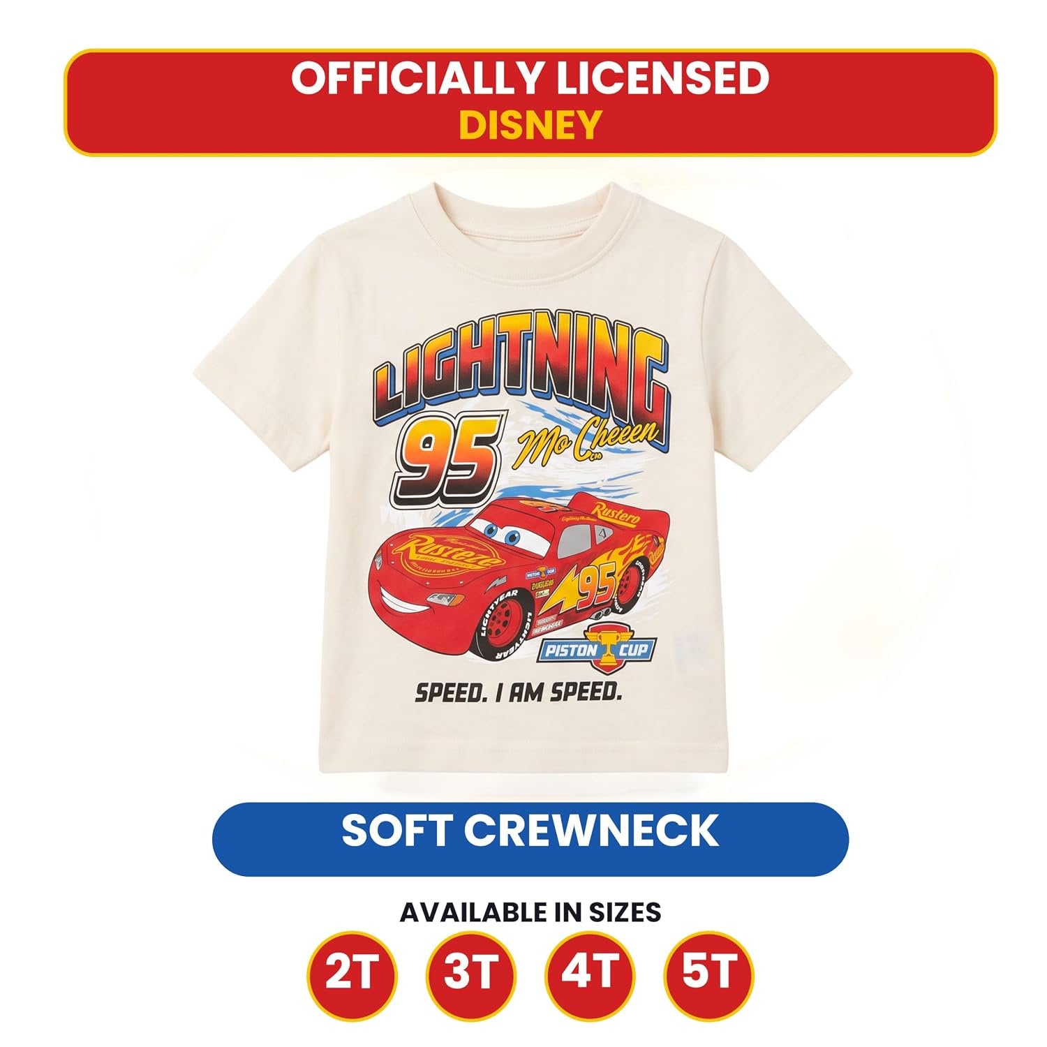 Disney Cars Lightning McQueen Toddler Boys T-Shirt, Short Sleeve, 2T-5T