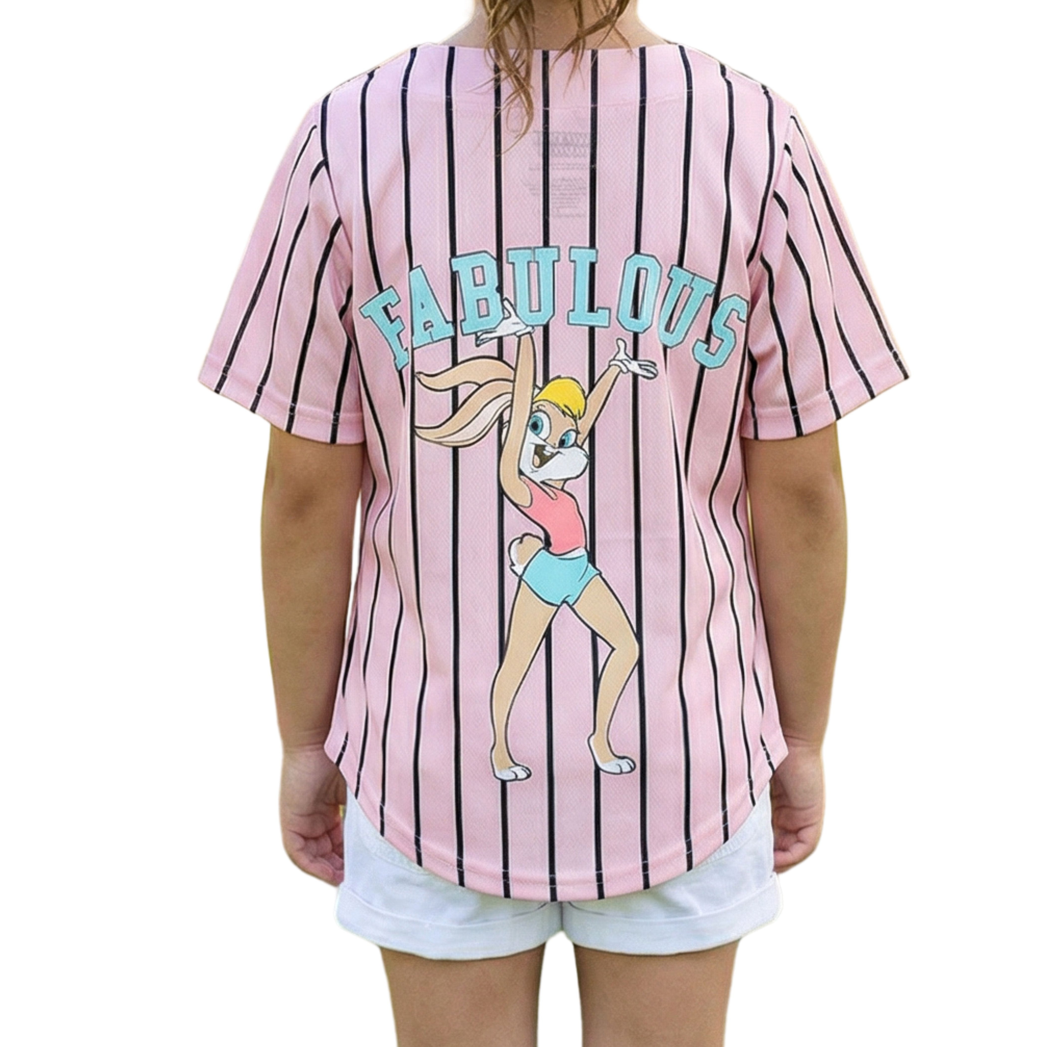 Looney Tunes Lola Bunny Girls Baseball Jersey, Short Sleeve Button-Up Graphic Shirt, Pink, Sizes 4–16