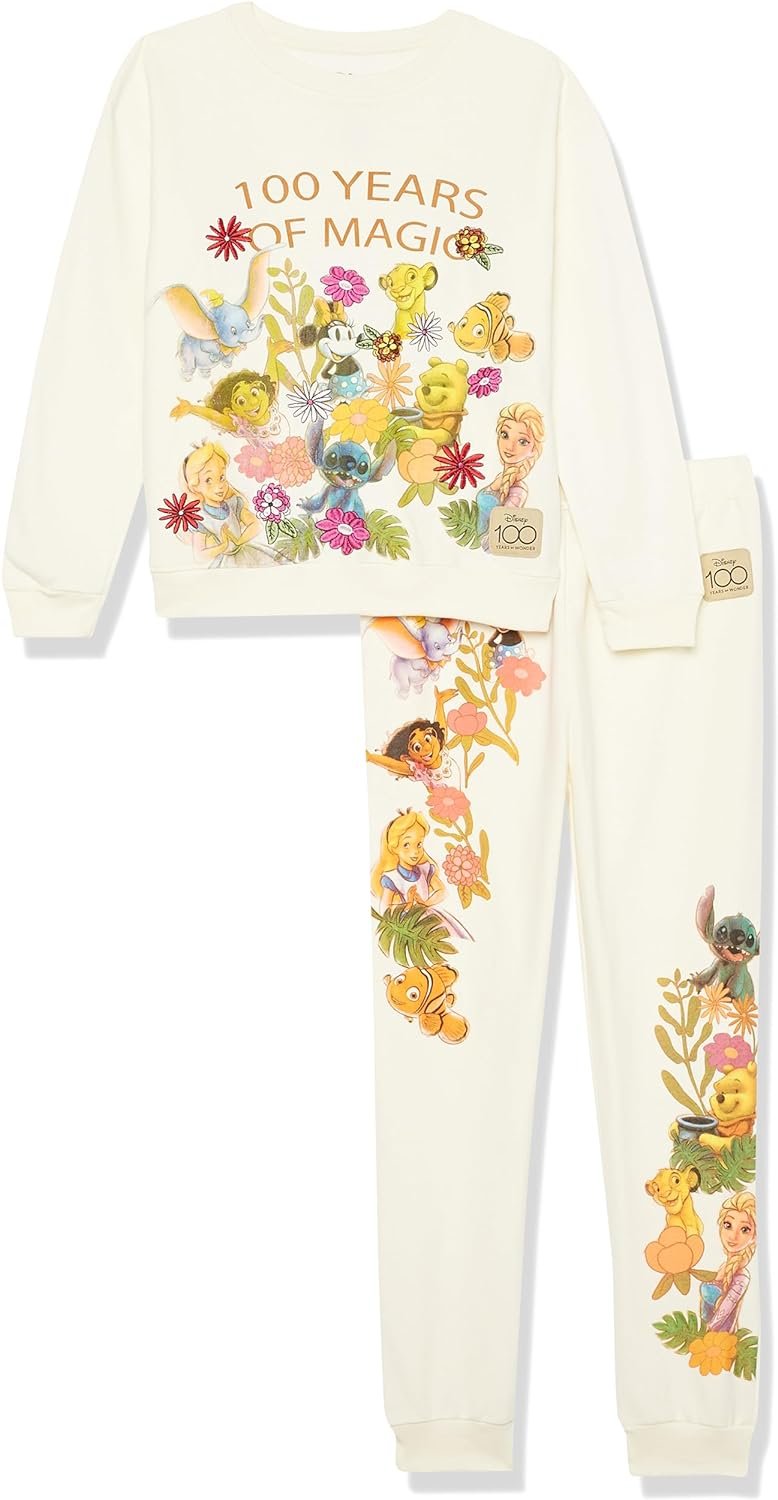 Disney Girls D100 Character Fleece Sweatshirt & Jogger Set - Mickey, Minnie, Stitch, Elsa, Mirabel - Girls 4-16