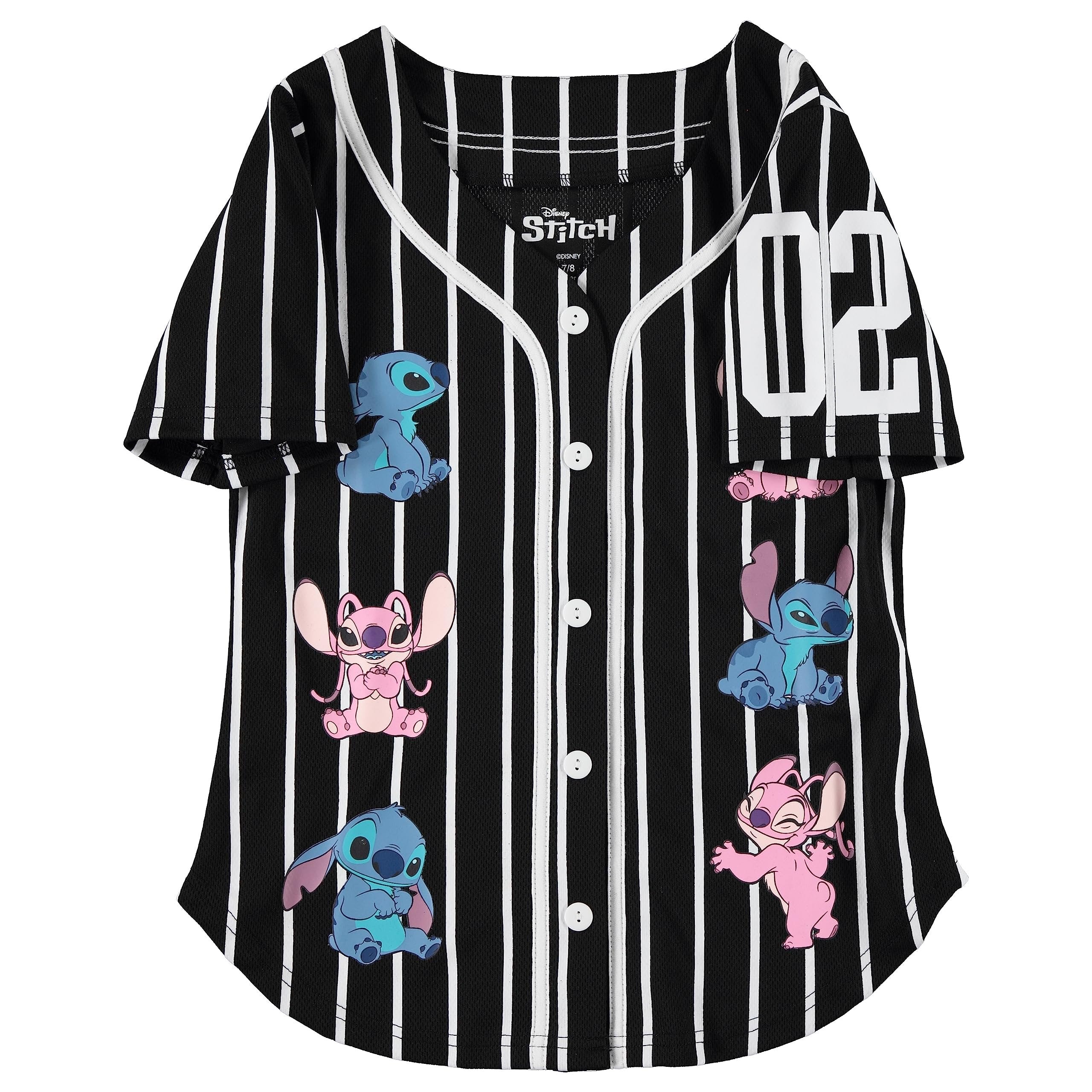 Disney Girls Baseball Jersey T-Shirt with Lilo & Stitch and Mickey Mouse- Girls Sizes 4-16 Hot Pink