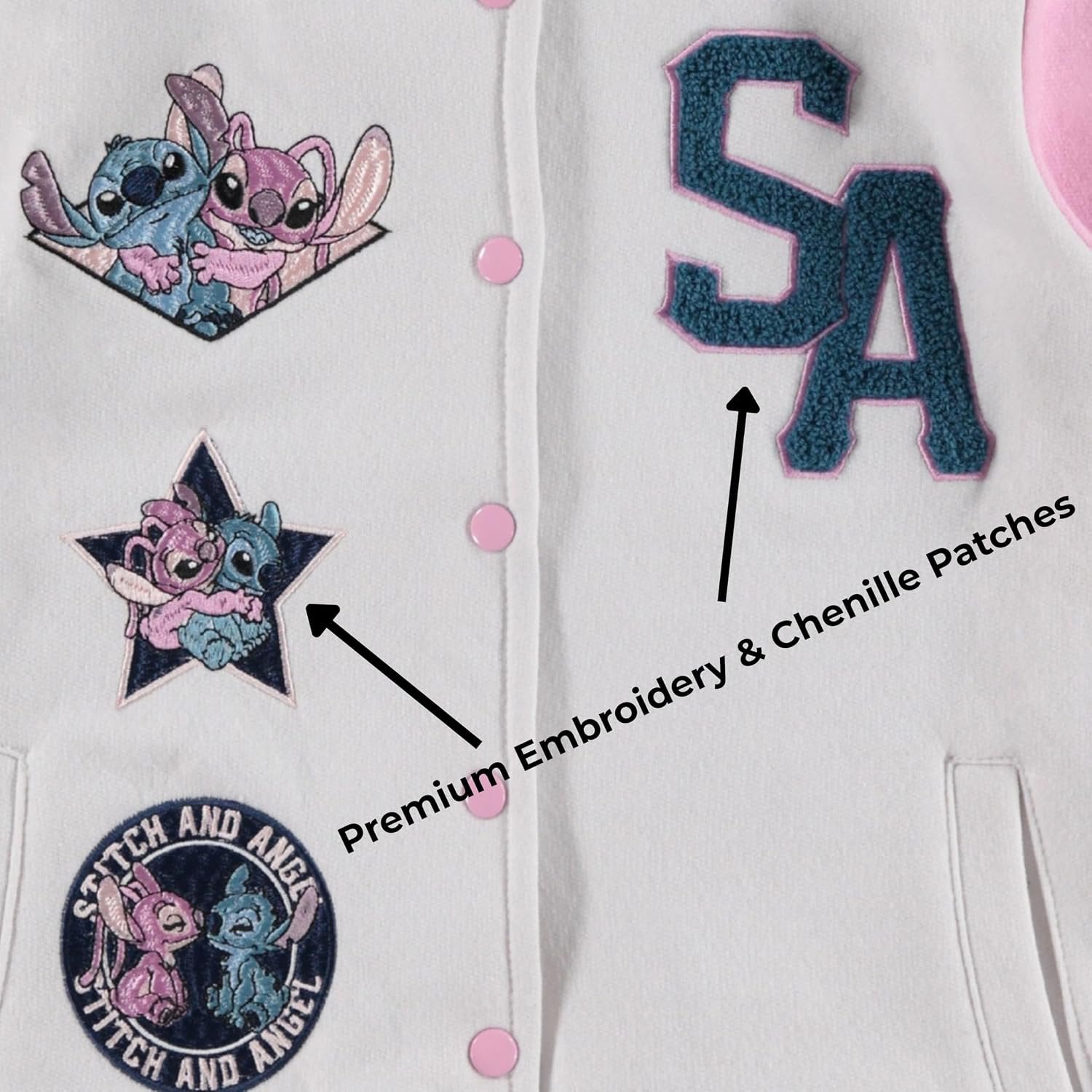 Disney Lilo,Stitch and Angel Varsity Bomber Jacket - Little and Big Girl Sizes 4-16