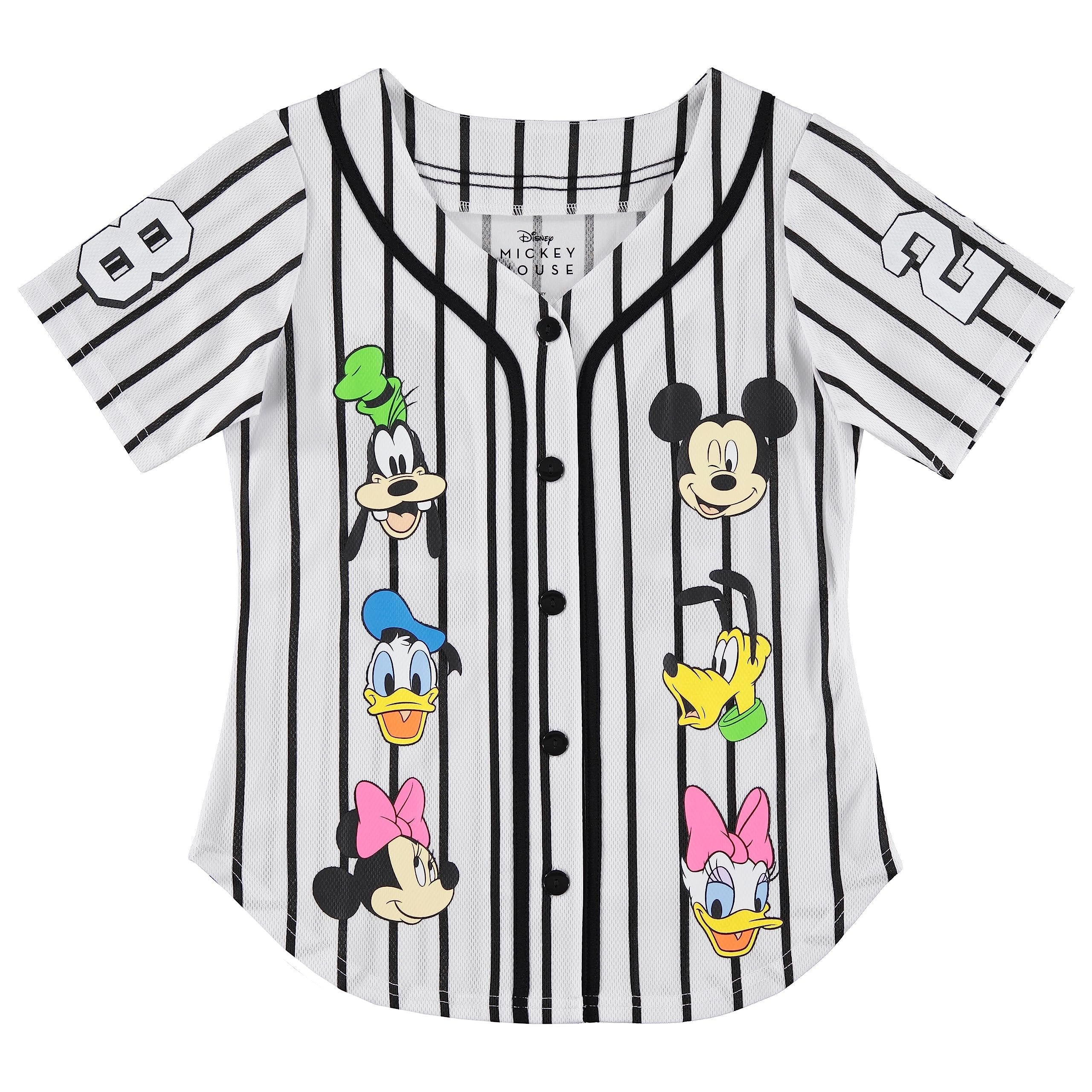 Disney Girls Baseball Jersey T-Shirt with Lilo & Stitch and Mickey Mouse- Girls Sizes 4-16 Hot Pink