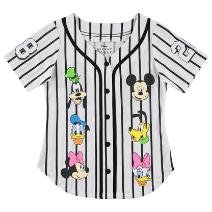 Disney Girls Baseball Jersey T-Shirt with Lilo & Stitch and Mickey Mouse- Girls Sizes 4-16 Hot Pink