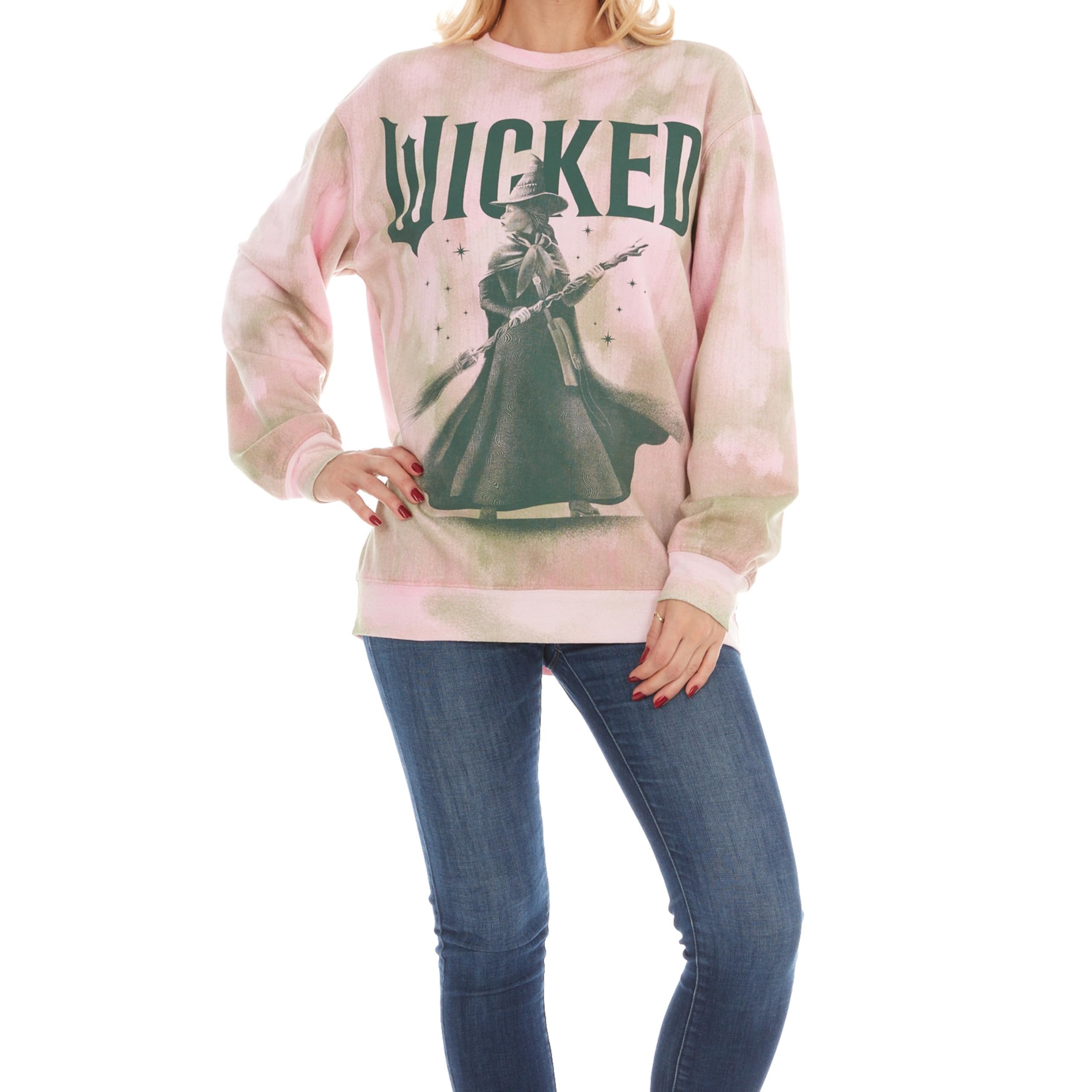 Wicked womens Wicked Elphaba Women’s, Ladies & Juniors Printed Wash Crewneck Sweatshirt