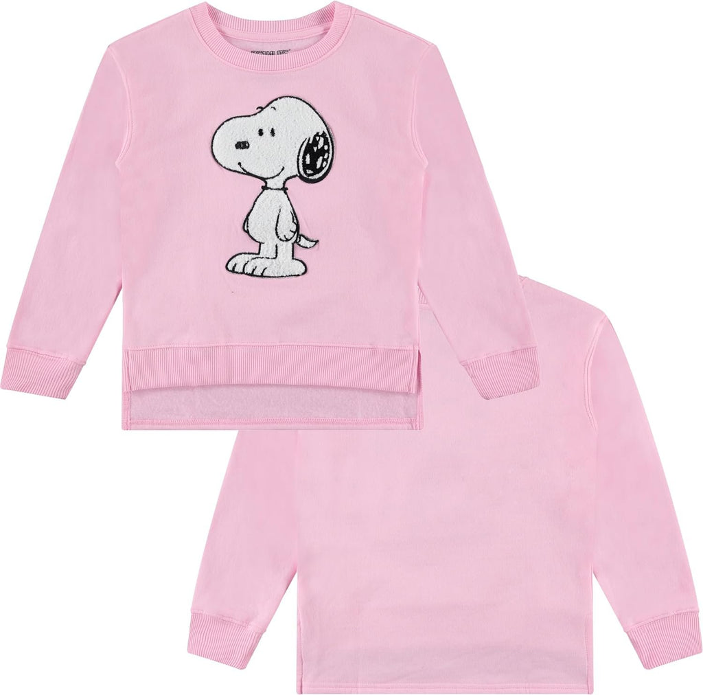 Peanuts Snoopy Girls Pullover Sweatshirt with Chenille Patch - Big Girls Sizes 7-16 Pink