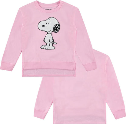 Peanuts Snoopy Girls Pullover Sweatshirt with Chenille Patch - Big Girls Sizes 7-16 Pink