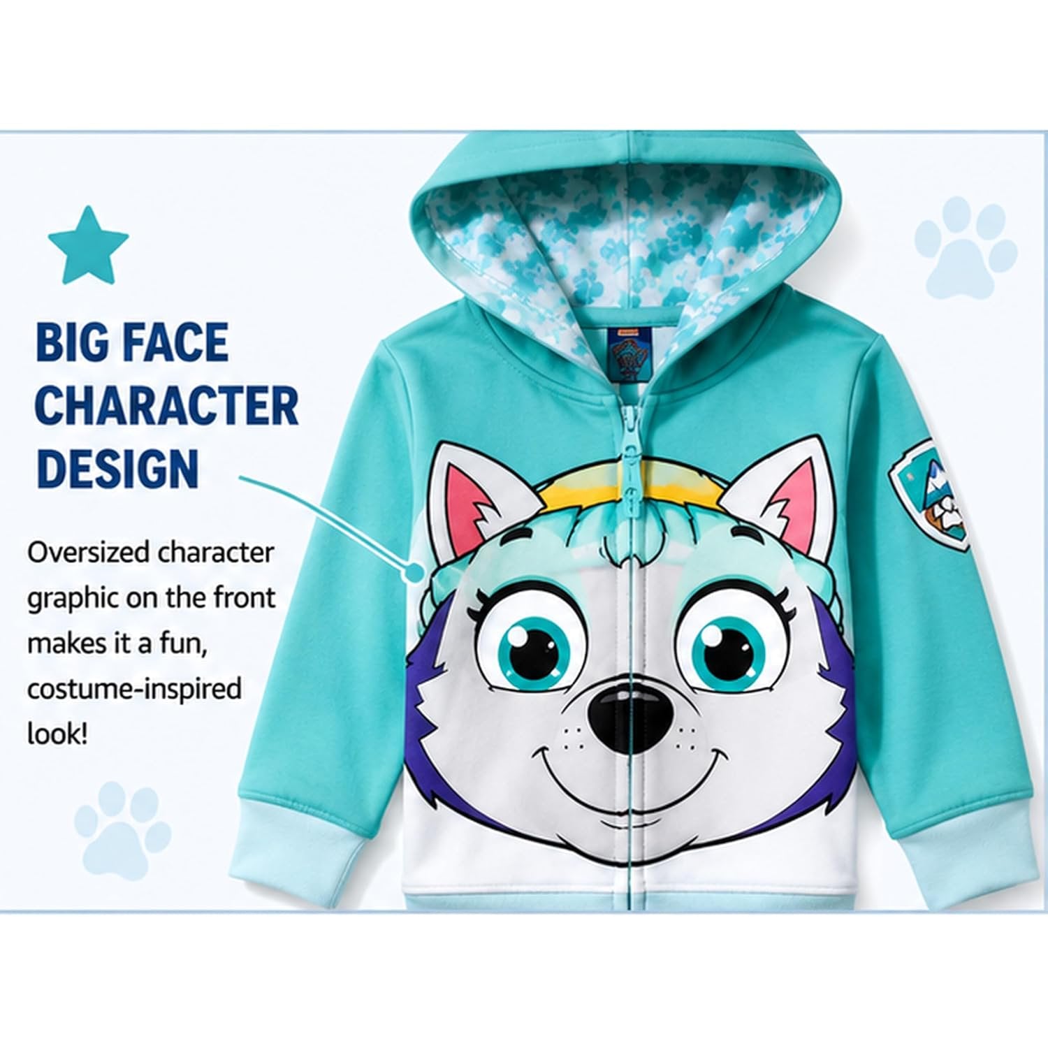 Nickelodeon Paw Patrol Character Big Face Zip-up Hoodies - Skye, Everest - Toddlers