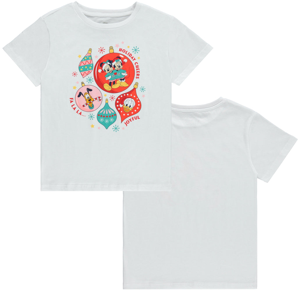 Disney Mickey Mouse Christmas Girls Short Sleeve T-Shirt- Minnie Mouse Christmas Holiday Cheers- Sizes 4-16