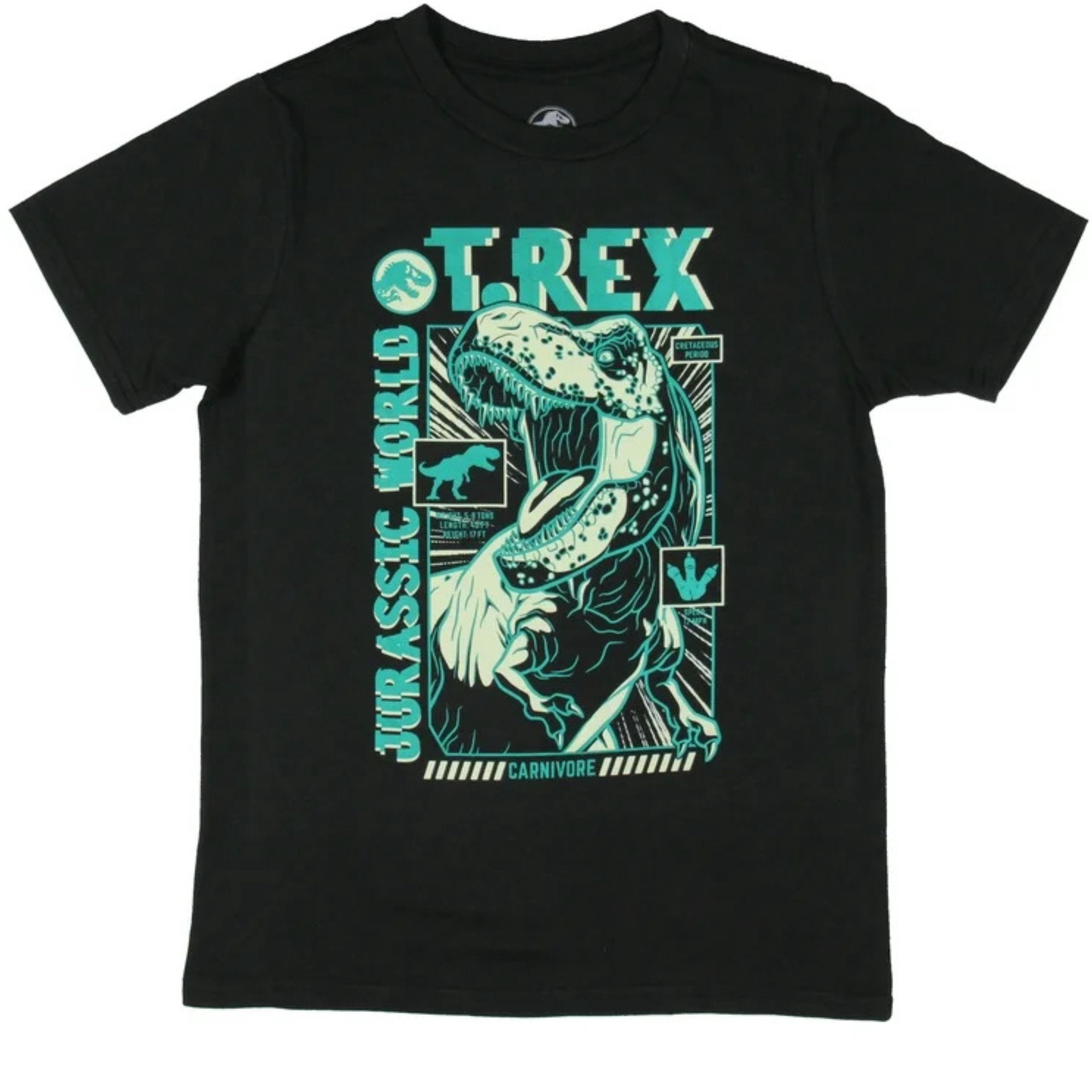 Jurassic World Boys Split Vertical Short Sleeve Tyrannosaurus Rex Dinosaur T-Shirt, Boys Sizes 8-16 (10/12, Black)