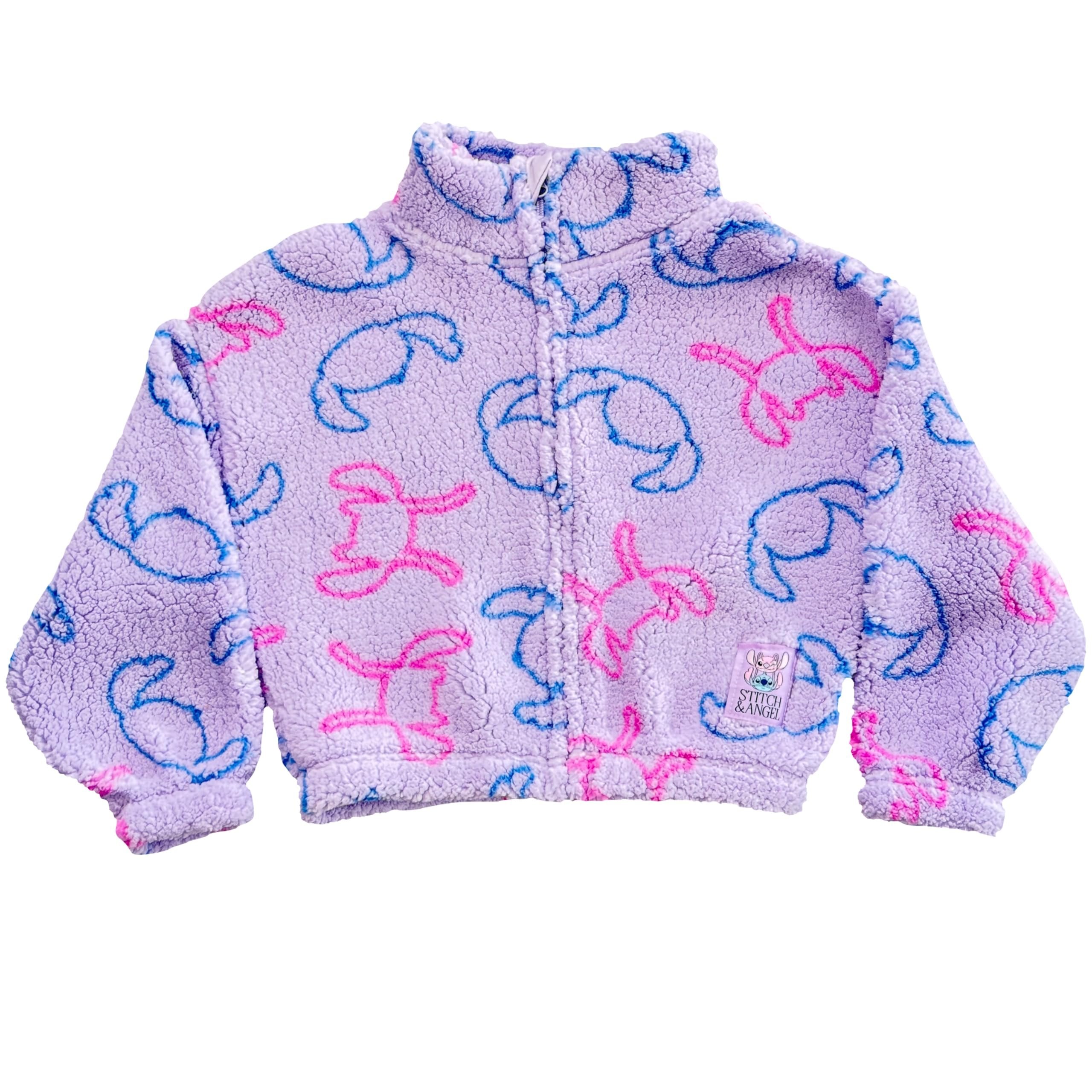 Disney Lilo & Stitch Girls Sherpa Fleece Jacket – Zip-Up Mock Neck Kids Outerwear, Official Licensed (Sizes 4–10)