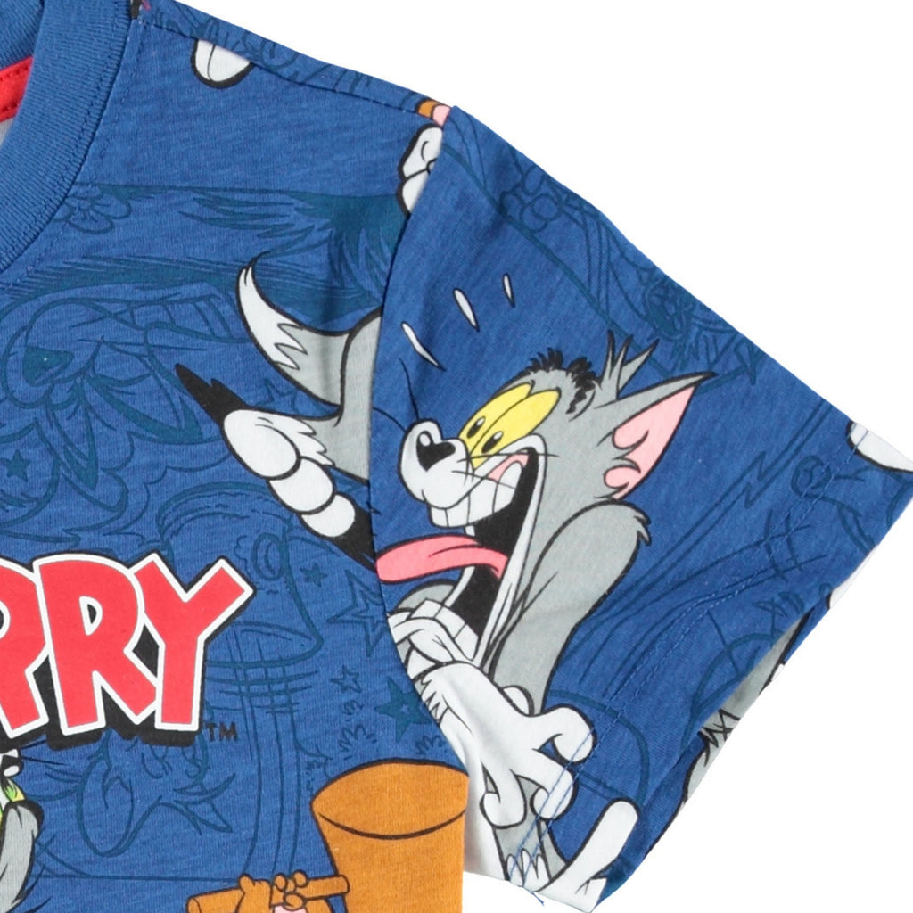 Tom and Jerry Boys Short Sleeve T-Shirt - All Over Print Design Tom and Jerry Tee