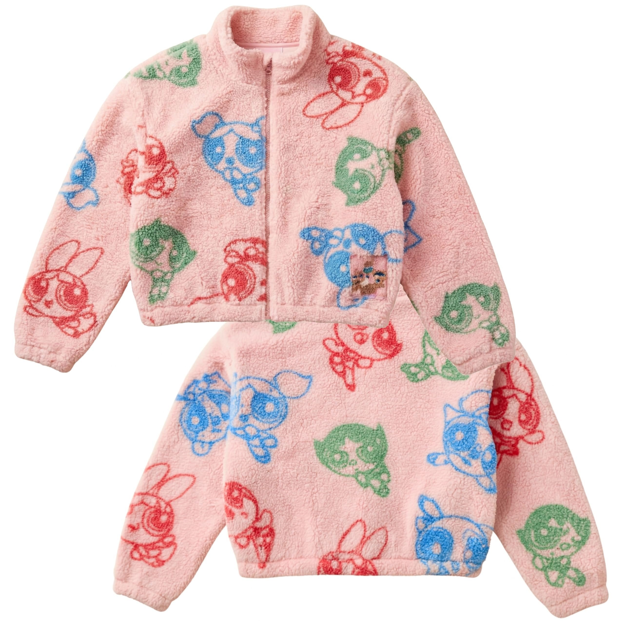 Powerpuff Girls Sherpa Fleece Jacket – Zip-Up Mock Neck Kids Outerwear for Little Girls 3-6