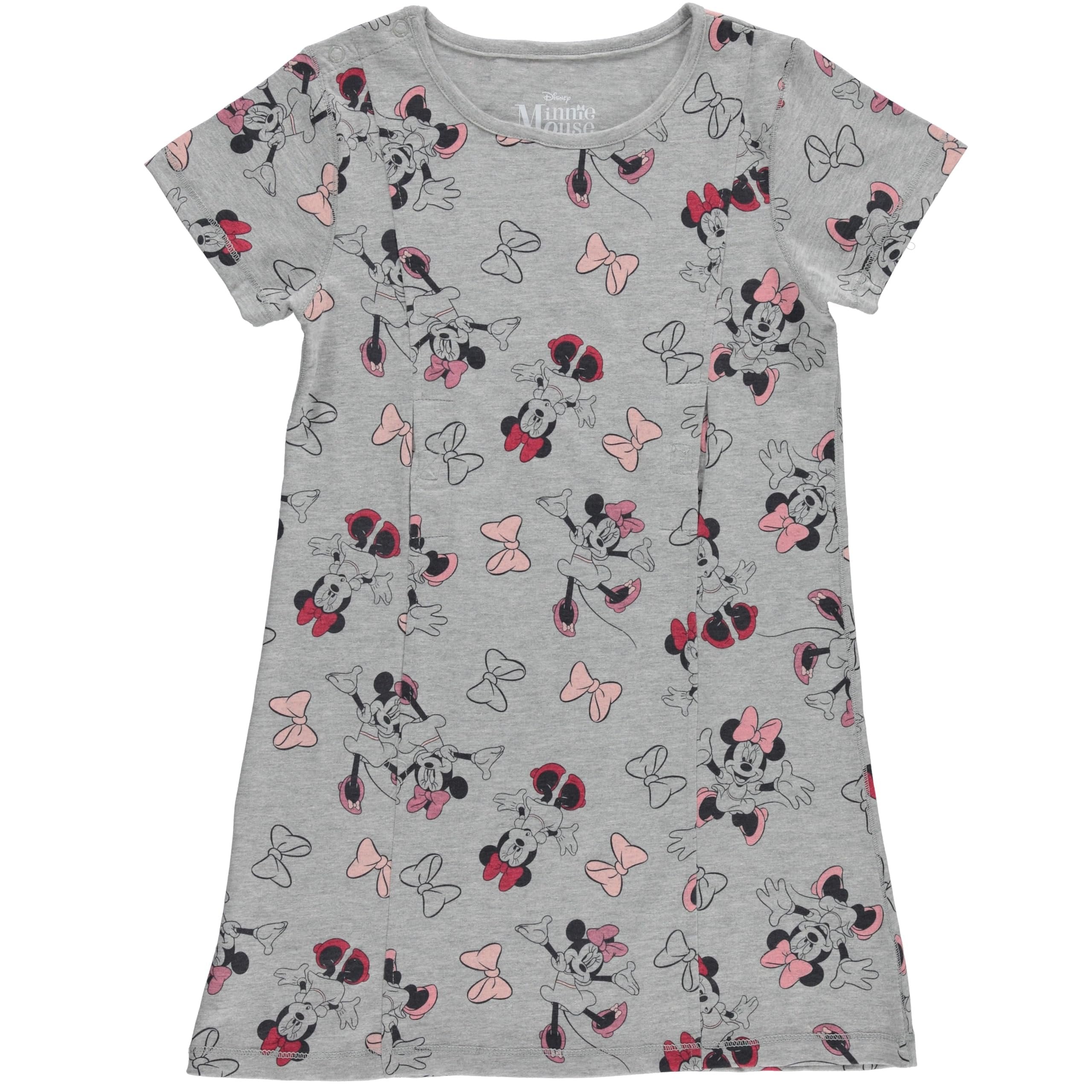 Disney Girls Minnie Mouse Adaptive T-Shirt Dress, Minnie Mouse Clothing Little and Big Girls Sizes Heather Grey