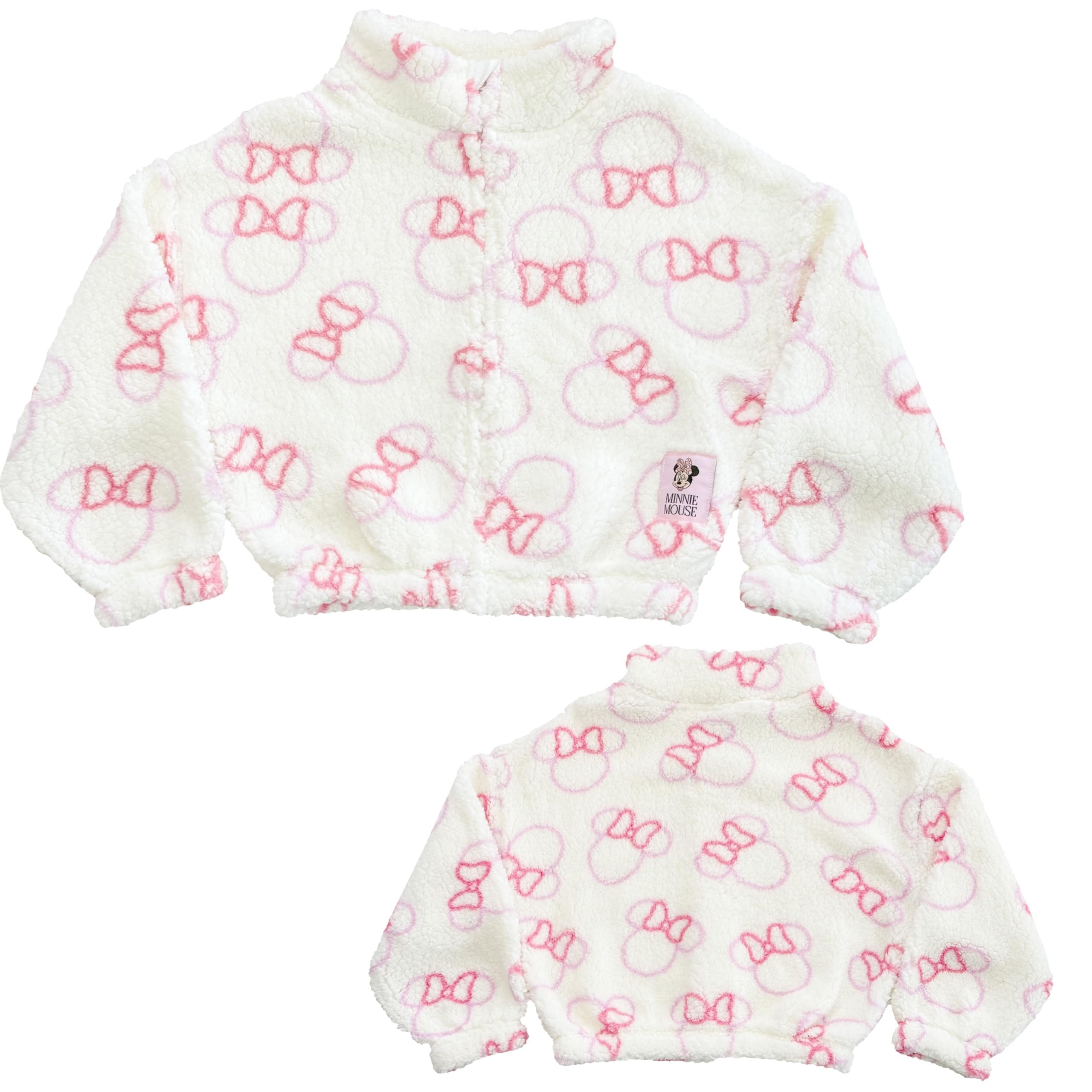 Disney Minnie Mouse Girls Sherpa Coat Jacket, Fleece Mock Neck Full Zip Coat for Little Girls 4-6X
