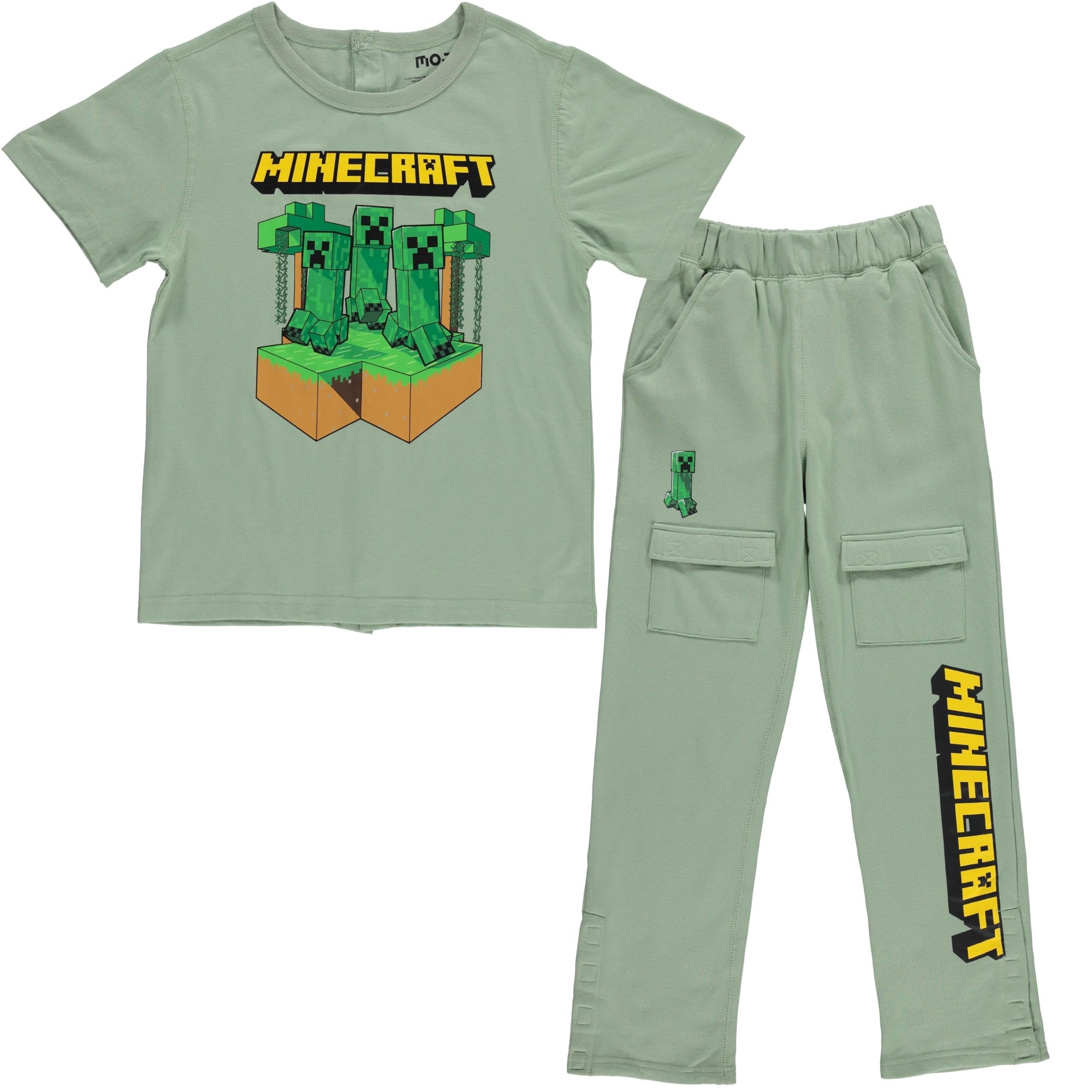 Minecraft Boys Adaptive T-Shirt & Cargo Sweatpants Set, Gaming Clothing Little and Big Boys Sizes