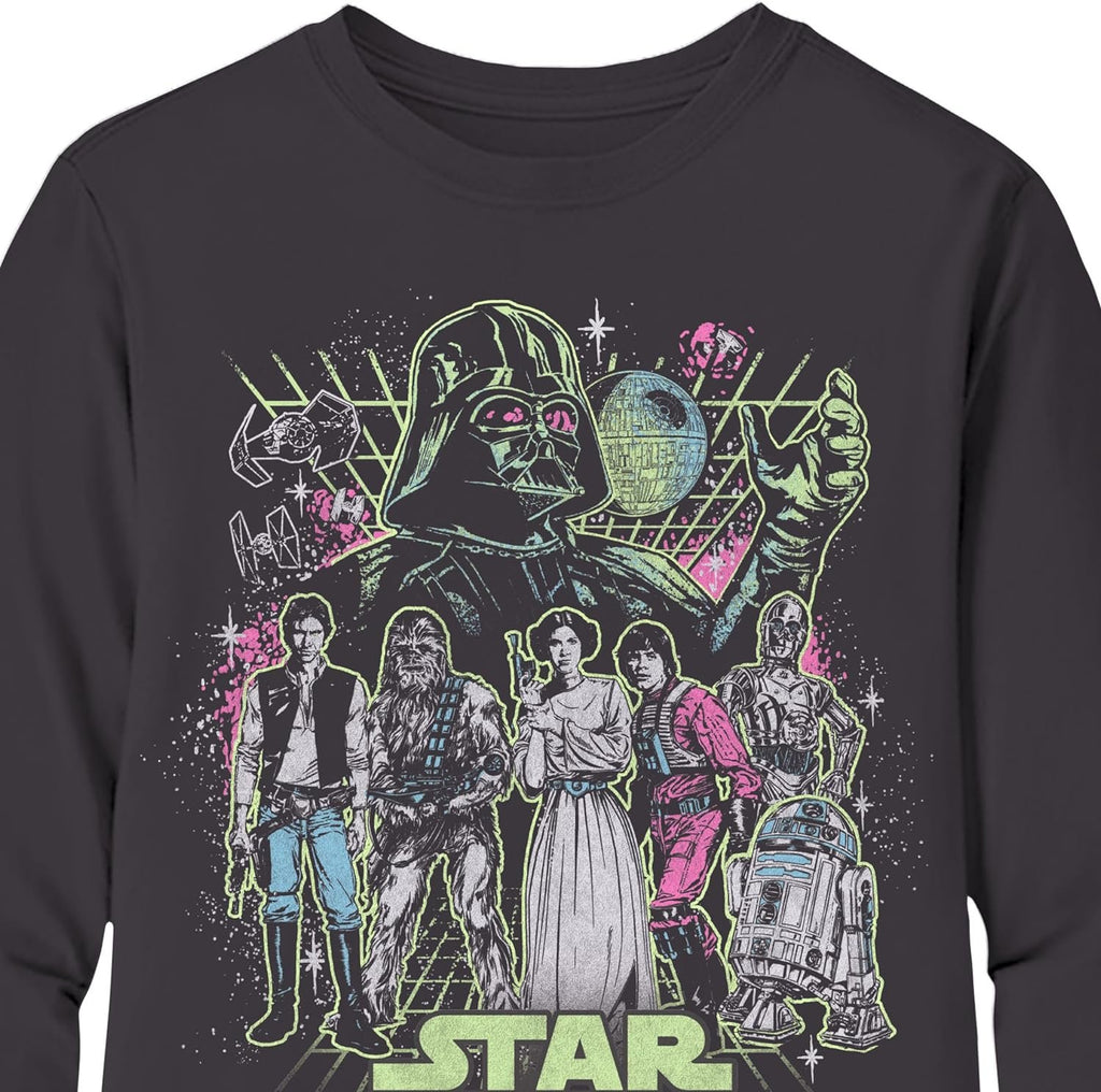 Boys' Star Wars Group Character and The Mandalorian Long Sleeve Crewneck T-Shirt Galactic Heroes Unite- Little and Big Boys Sizes XS-XL