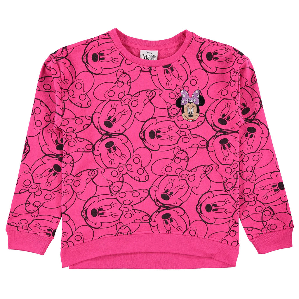 Minnie Mouse Girls Sweatshirt -Jumbo Print and Embroidery Minnie Mouse Sweater- Sizes 4-16