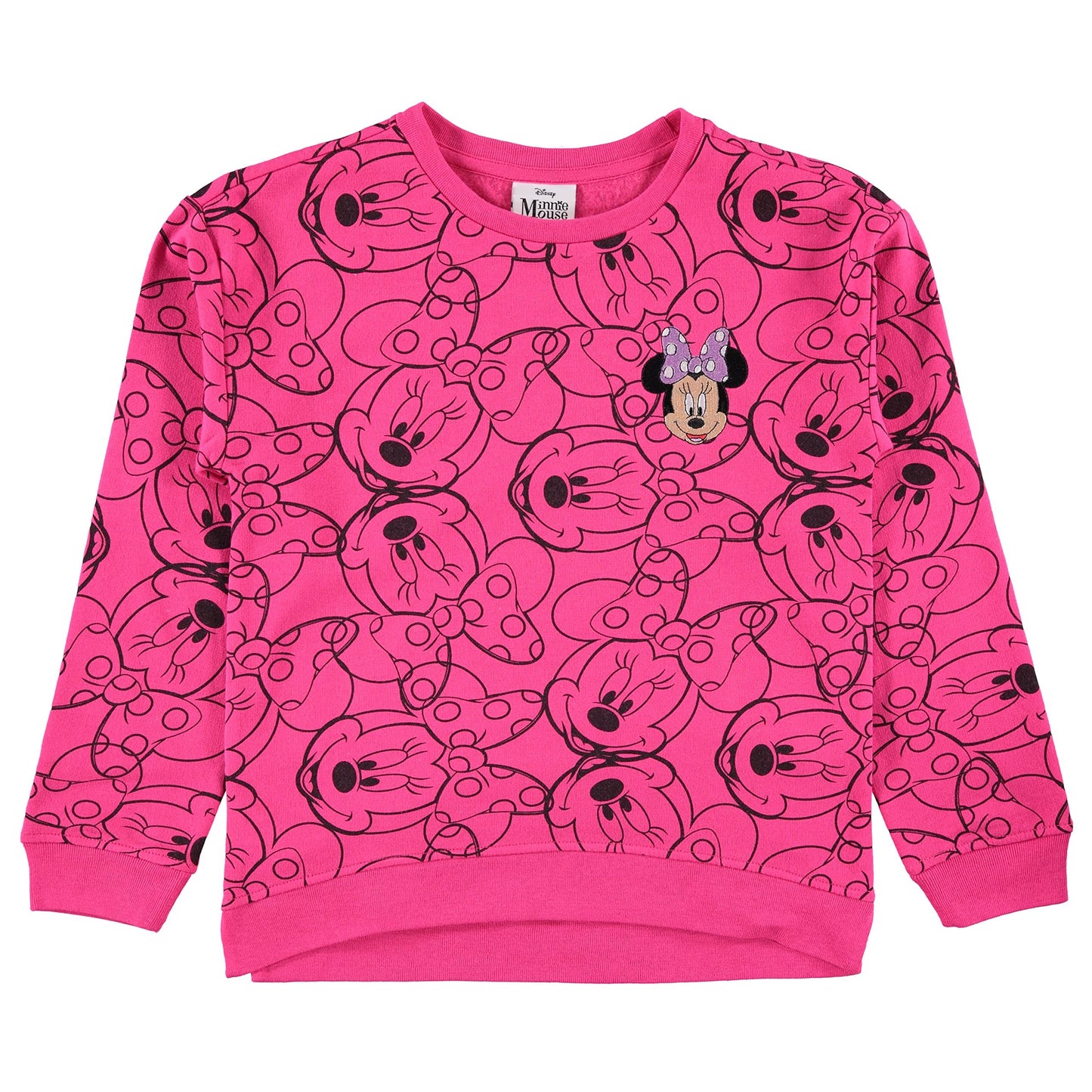 Minnie Mouse Girls Sweatshirt -Jumbo Print and Embroidery Minnie Mouse Sweater- Sizes 4-16