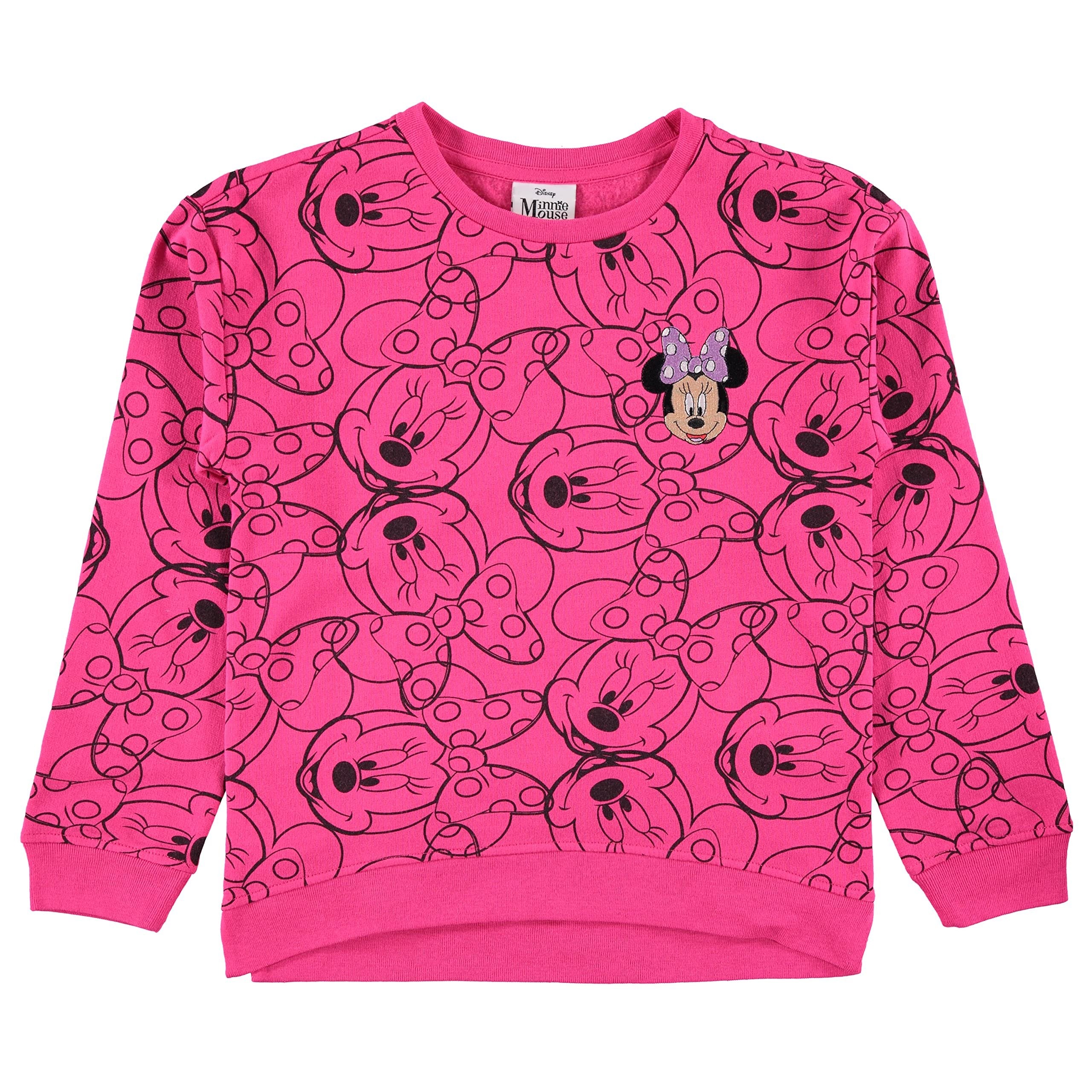 Minnie Mouse Girls Sweatshirt -Jumbo Print and Embroidery Minnie Mouse Sweater- Sizes 4-16