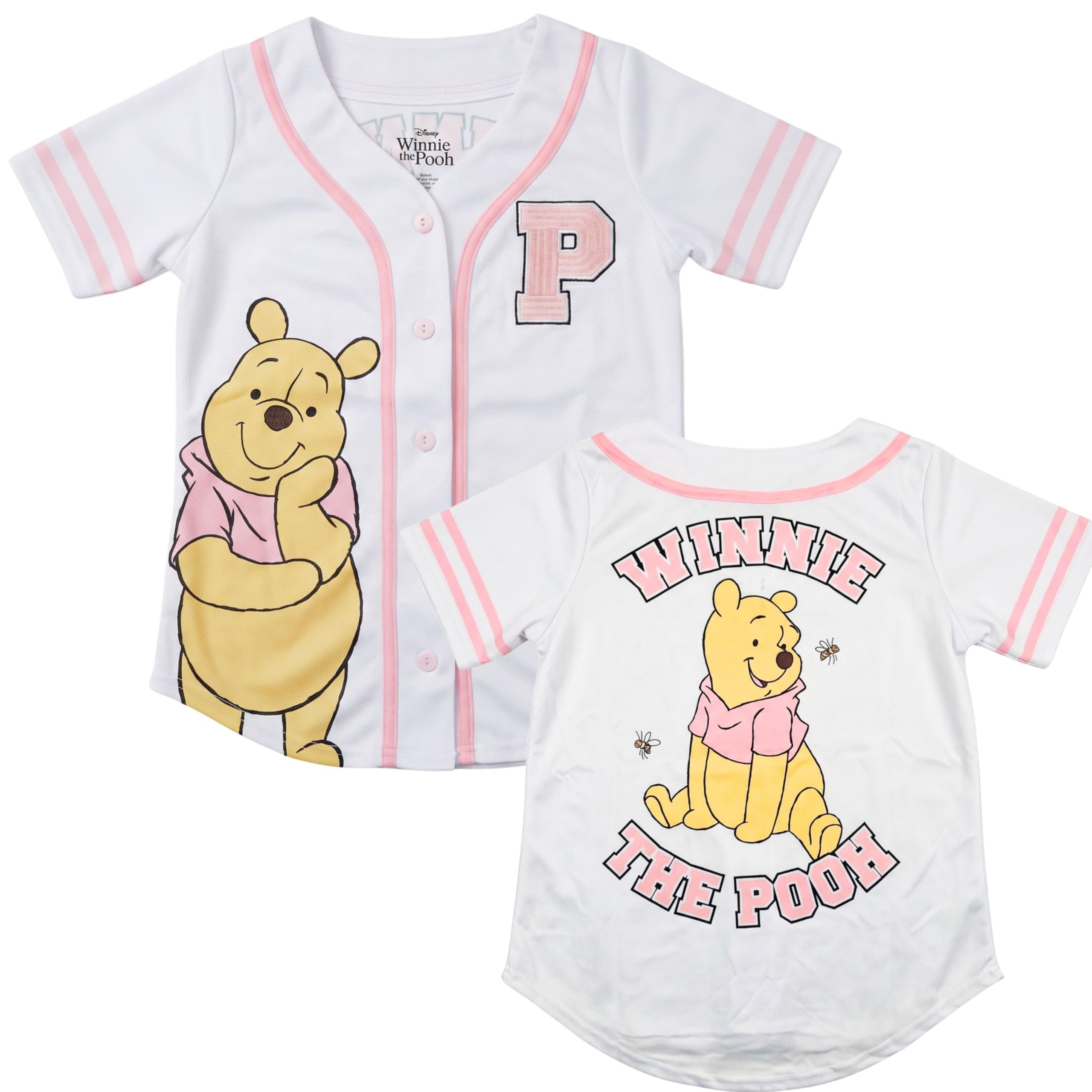 Disney Winnie the Pooh Girls Baseball Jersey Shirt, Button Front Graphic Top, Kids Sizes 4-16