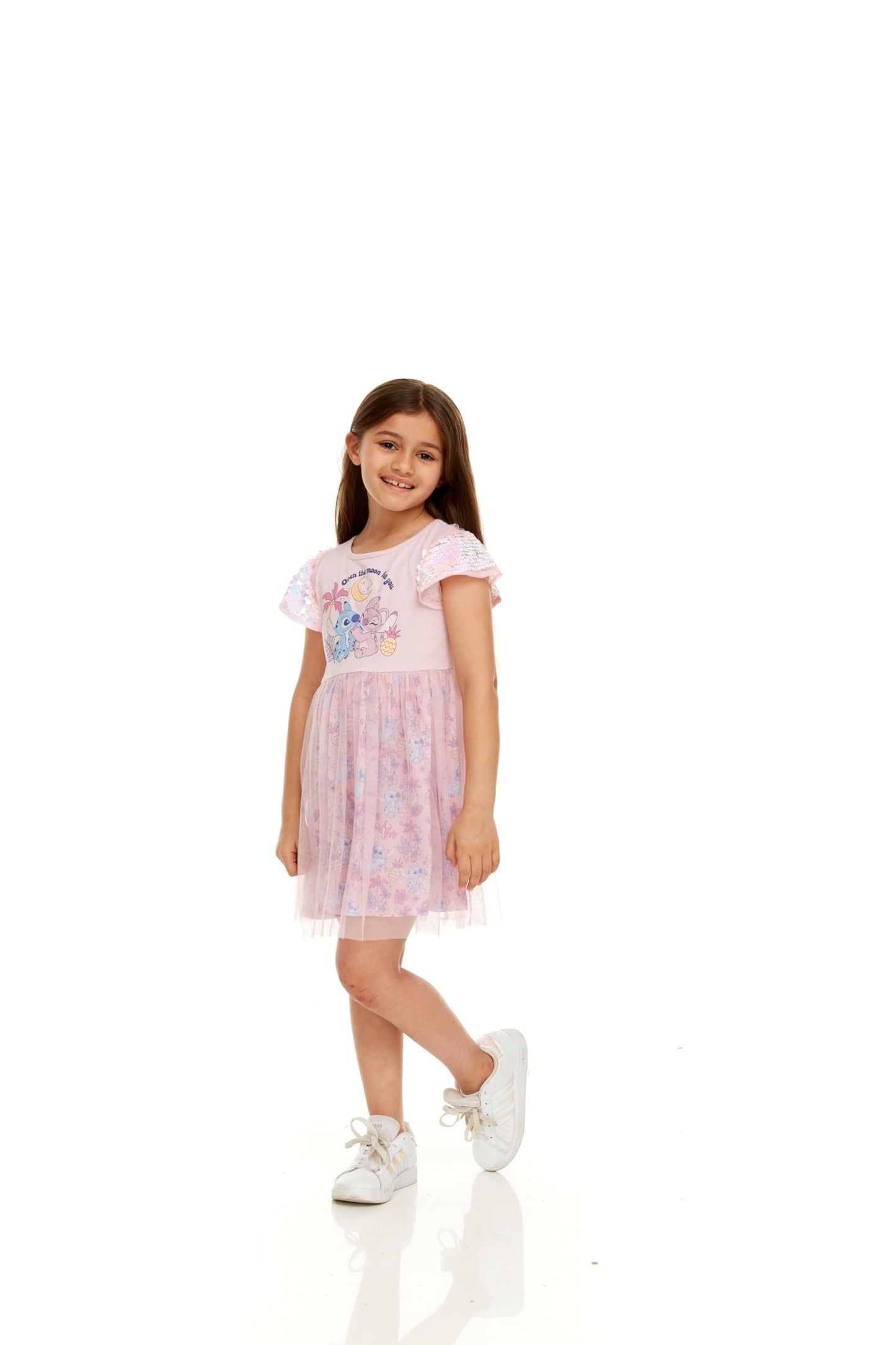 Disney Stitch & Angel Sequin Sleeve Tulle Dress-Girls Sizes 2-6x