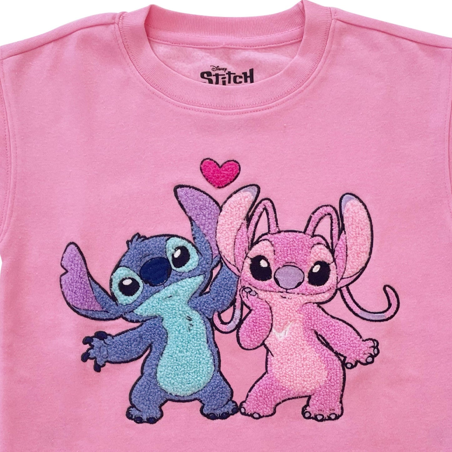 Disney Lilo & Stitch Girls Sweatshirt -Jumbo Graphic Print, Chenille patch and Embroidery Stitch Pullover Crewneck Sweatshirt- Sizes 4-16